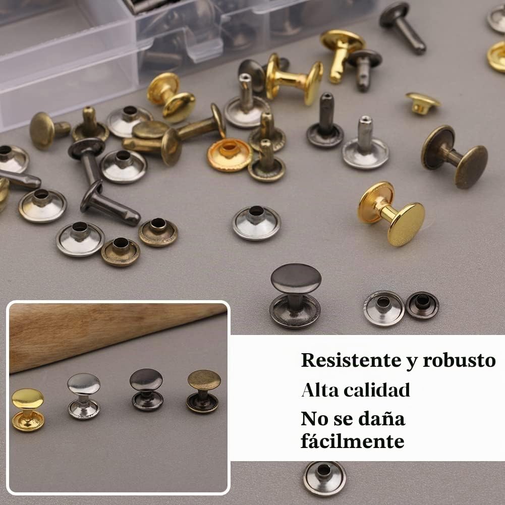 300 Set Juegos de Remaches de Cuero de Doble Tapa 3 Tamaños Perno de Metal Tubular con Herramientas para Cuero Artesanías, Sombreros, Jeans, Zapatos, Chaquetas, etc.
