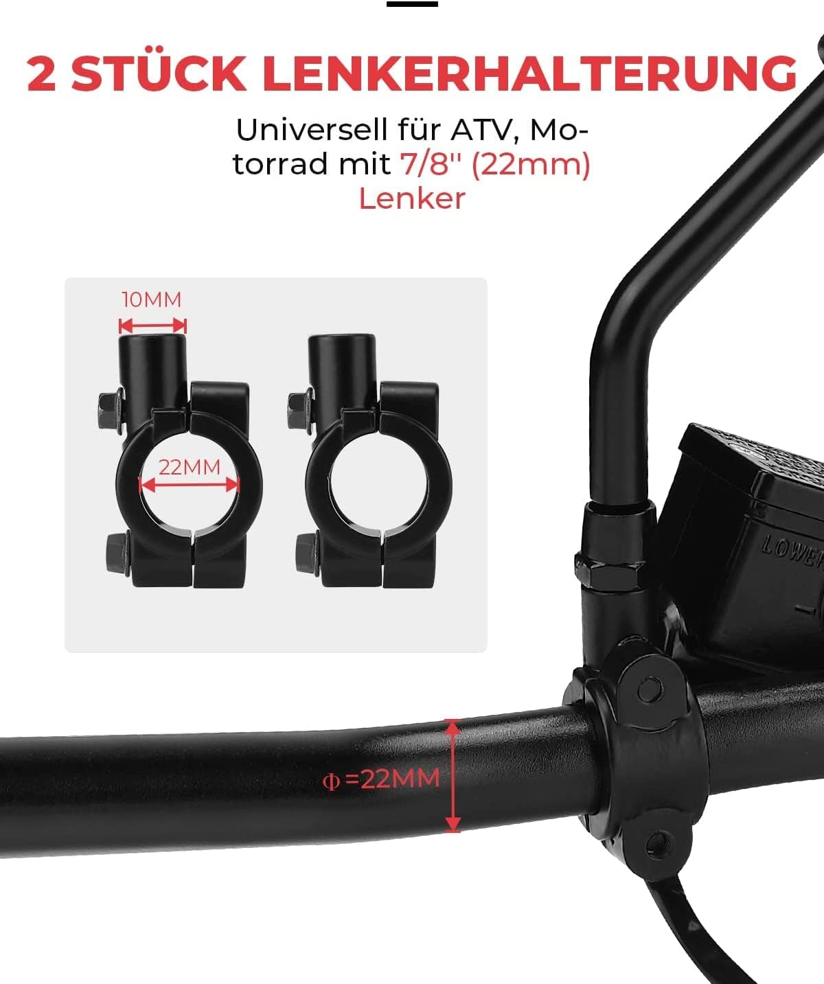 KEMIMOTO Motorrad Spiegel E Geprüft, Universal Mit M8 M10, Rückspiegel Mit Halterung, Für Moped, Roller, Seitenspiegel Kompatibel Mit Meisten Modellen