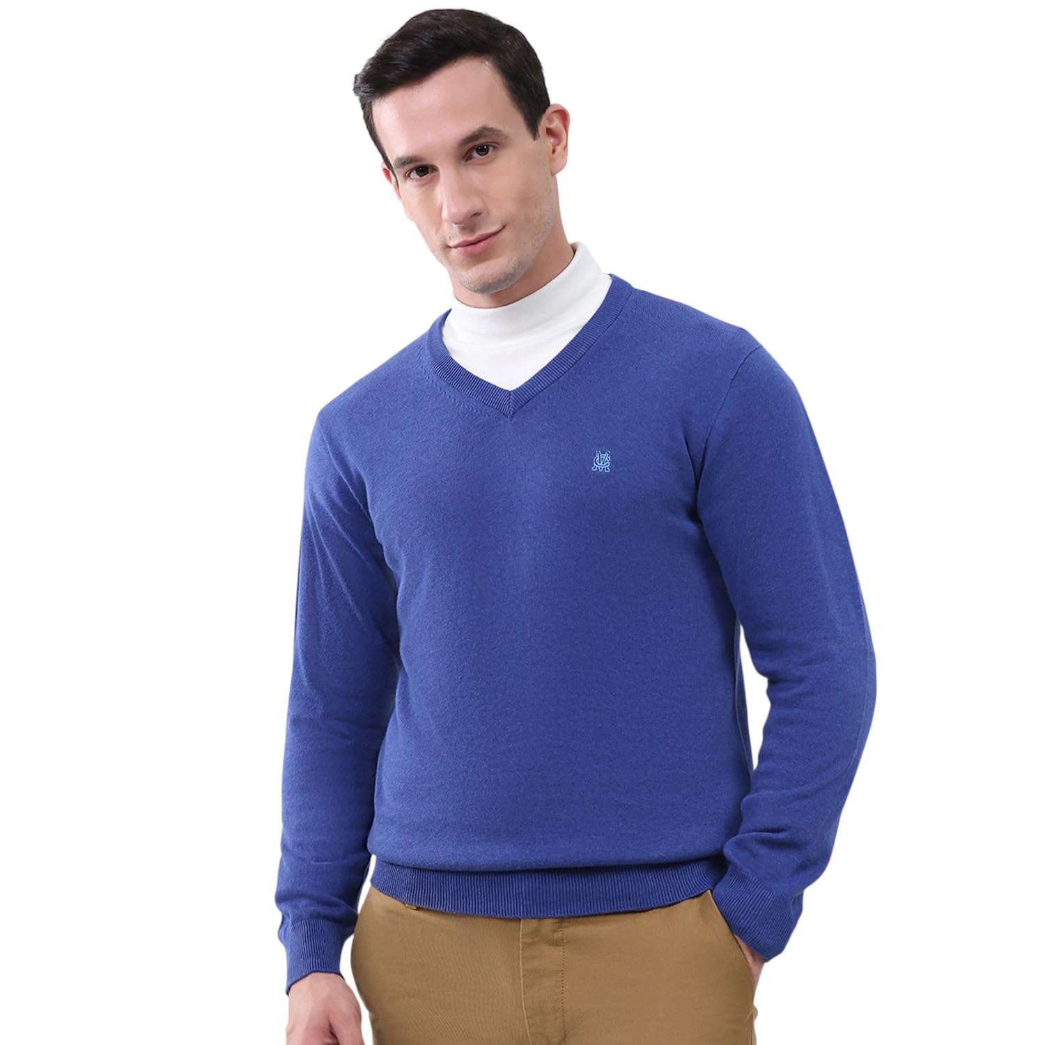 monte carlo Men’s Slim Fit Pullover | Solid Design | V Neck | Full Sleeves | Pull On Style | Stylish Warm Winter Fashion Knit Pullover for Men Blue L (Pack of 1)-picture-55