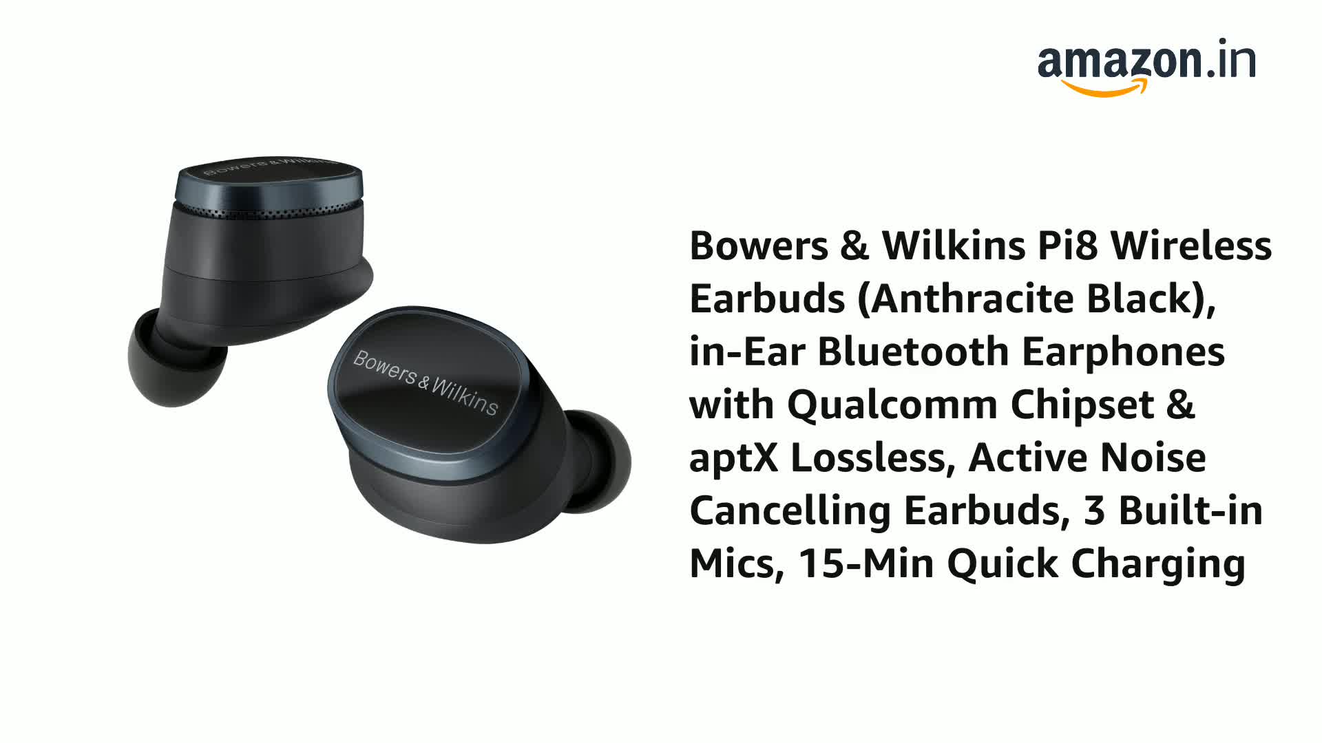 Bowers & Wilkins Pi8 Wireless Earbuds (Anthracite Black), in-Ear