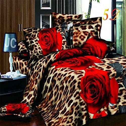 Ostrosi 2016 New Sexy Fashion 4 in 1 3D Rose Tiger Floral Design Queen Size Bedding Set