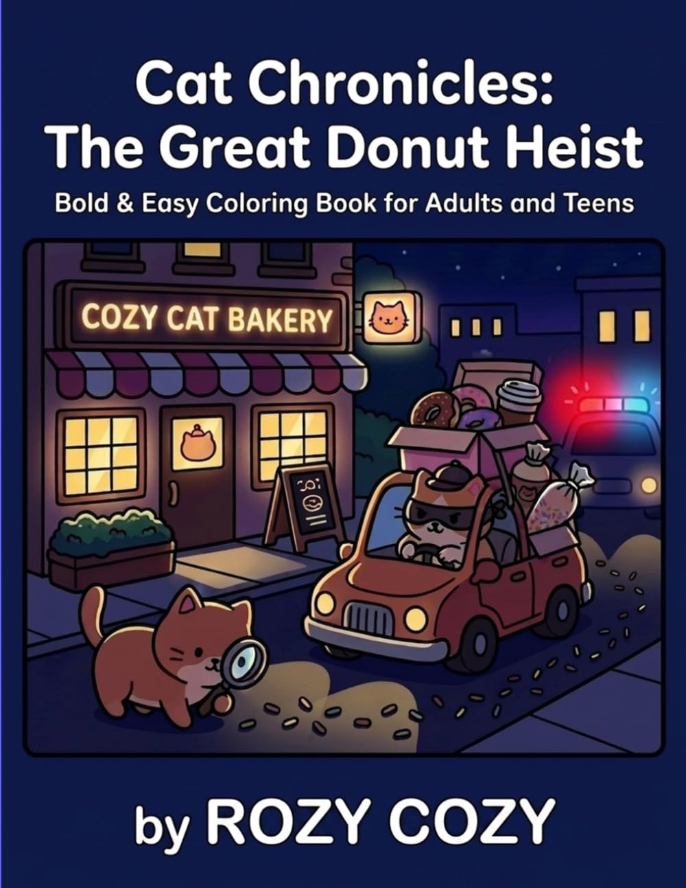 Cat Chronicles: The Great Donut Heist: Bold & Easy Coloring Book for Adults and Teens