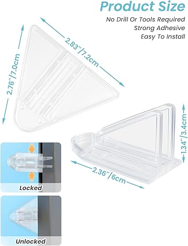 Miniatura 7 de Maveek Paquete de 8 cerraduras para puerta corrediza a prueba de bebés, a prueba de niños, cerraduras de armario de seguridad transparentes para