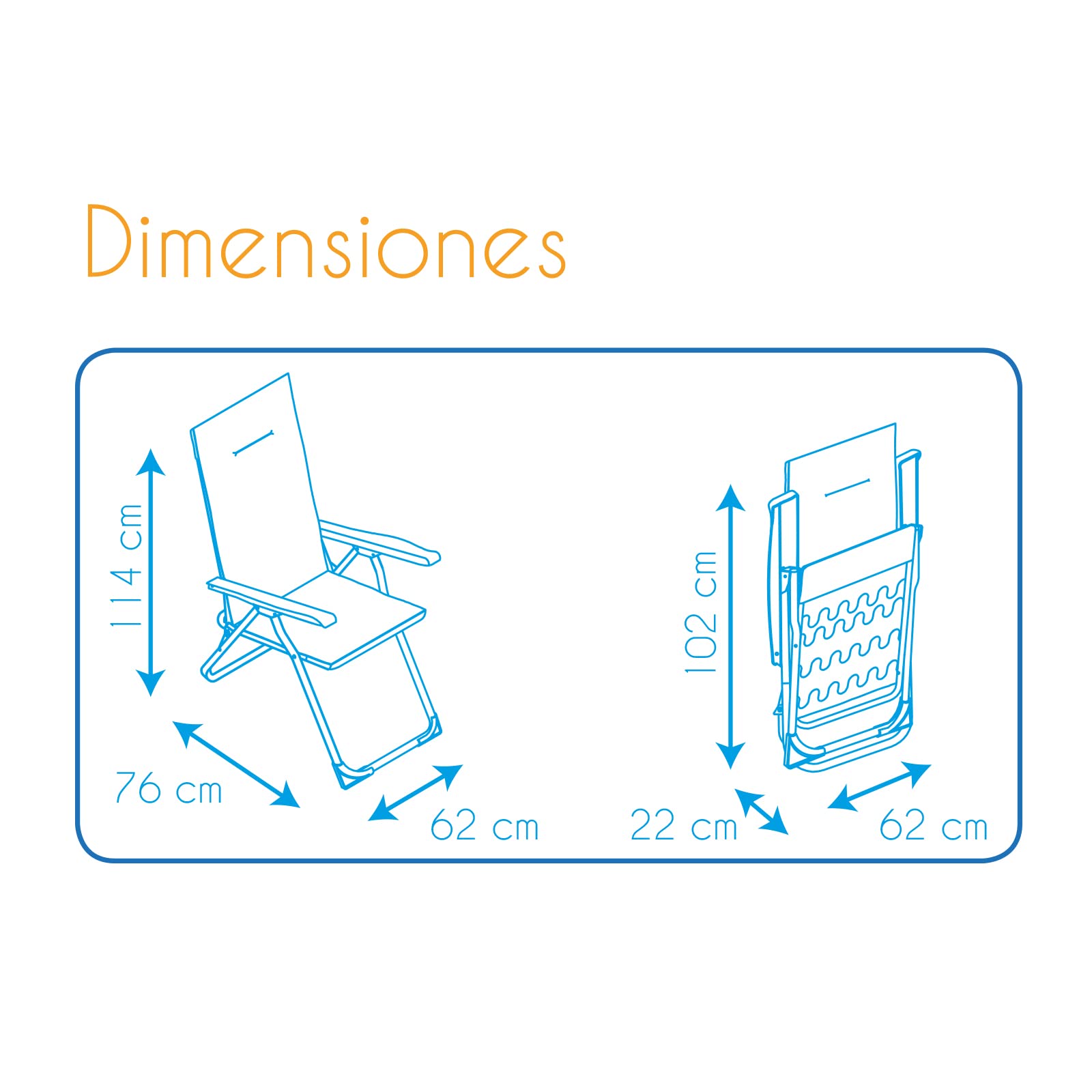 Silla Plegable de Jardín Reclinable y Acolchada 76x62x114 cm 6 Posiciones y Cabezal Anatómico Tejido lavable y Pies Estabilizadores para Mayor Seguridad