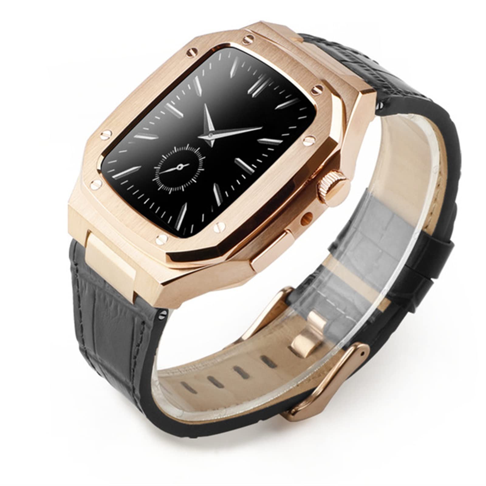 Bracelet Apple Watch 44mm en cuir blanc et métal, l'accessoire du quotidien