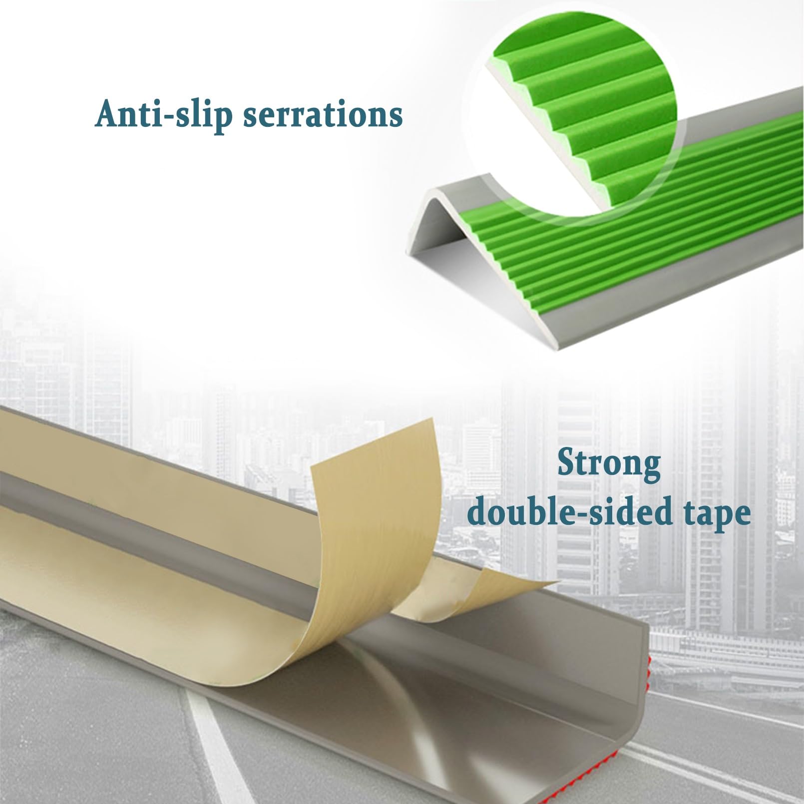 Perfil de PVC Autoadhesivo de Borde Para Escaleras, Profil de Bord D'escalier, Buena Flexibilidad, Autoadhesivo, Para Peldaños de Interior Y Exterior, Tiras Antideslizantes Para Peldaños(Grayish green