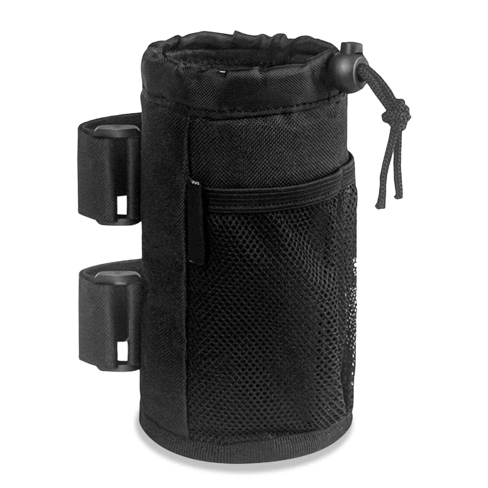 Bike Cup Holder with Mesh Pockets, Drawstring Waterproof Handlebar Drink Bottle Holder for Mountain Bike, Scooter, Folding, Road Bike, Wheelchair