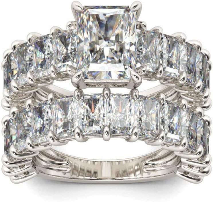 Jeulia 2 PC Wedding Ring Set 3.85 ct Radiant Cut Solitaire Engagement Ring for Women 925 Silver Ring Cubic Zirconia Diamond Eternity Bands Anniversary Promise Ring Bridal Set withJewelry Box