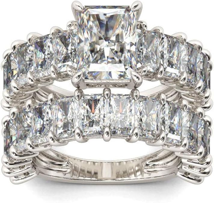Jeulia 2 PC Wedding Ring Set 3.85 ct Radiant Cut Solitaire