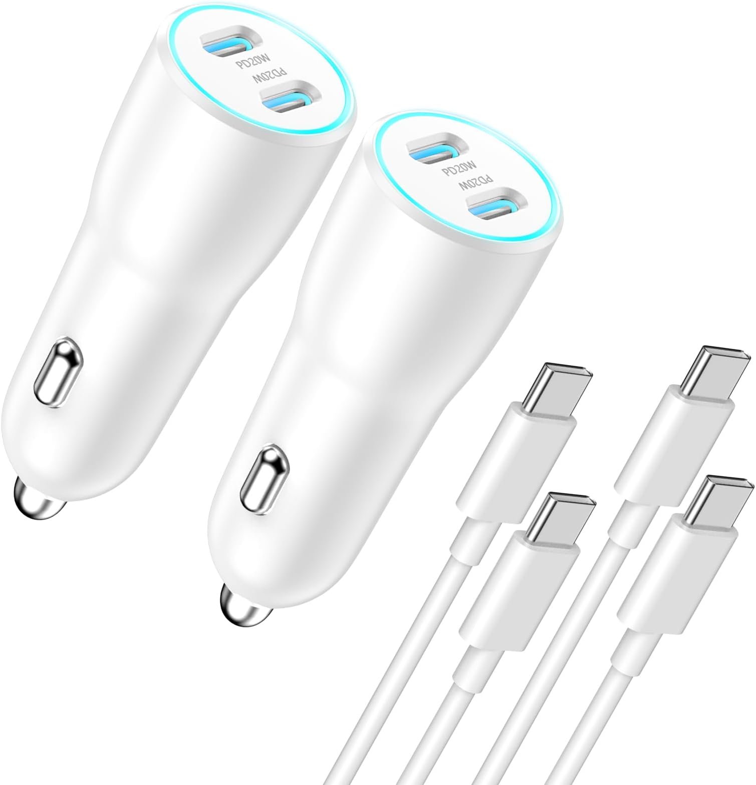 Car Charger for iPhone 15, 2 Pack 40W Dual USB C Car Charger Adapter Fast Charging for iPhone 15/15 Plus/15 Pro/15 Pro Max, iPad Pro/Air/Mini, Galaxy S24 23 Ultra, with 3.3FT USB C to C Cable