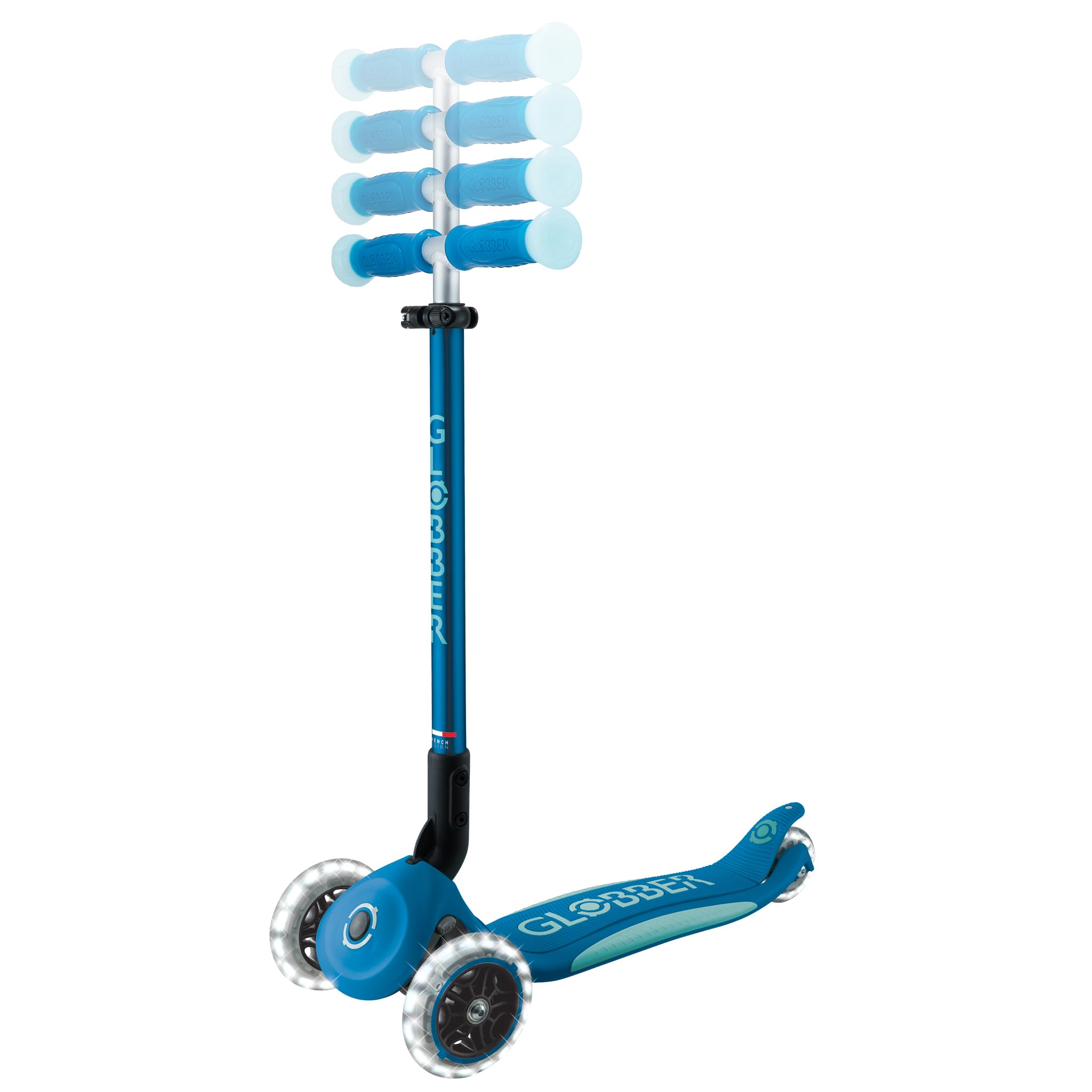 GLOBBER Elite Glow Lights hulajnoga dla dzieci, 120/80 mm, 3-kołowa, regulowana, kółka LED, efekt świecenia, petrol