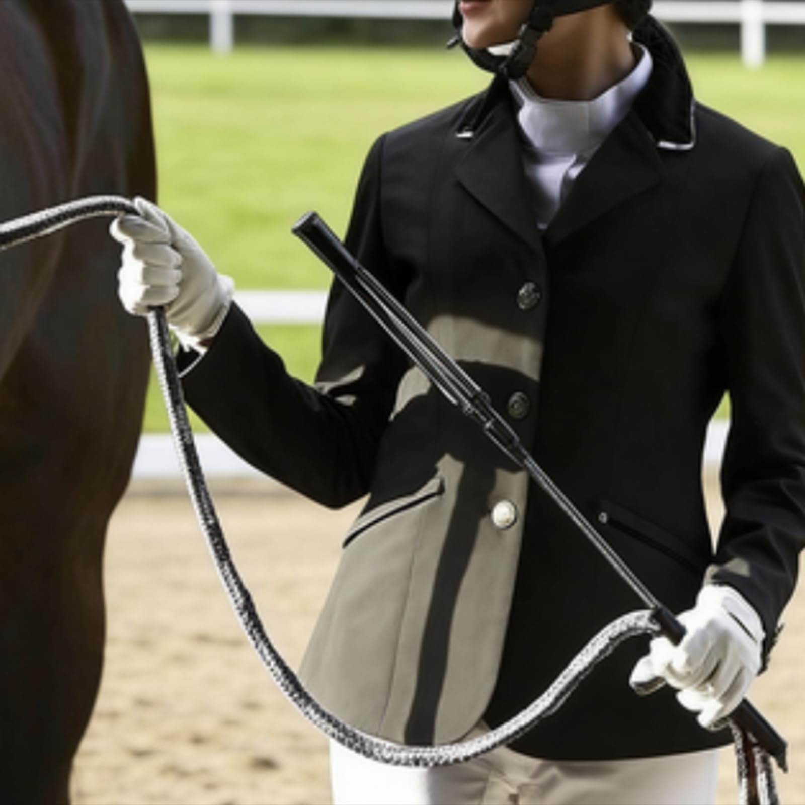 Frusta da Equitazione in PU per Addestramento Equestre, Portatile, in Microfibra, con Impugnatura Ergonomica, Adatta per Competizioni Equestri E Allen