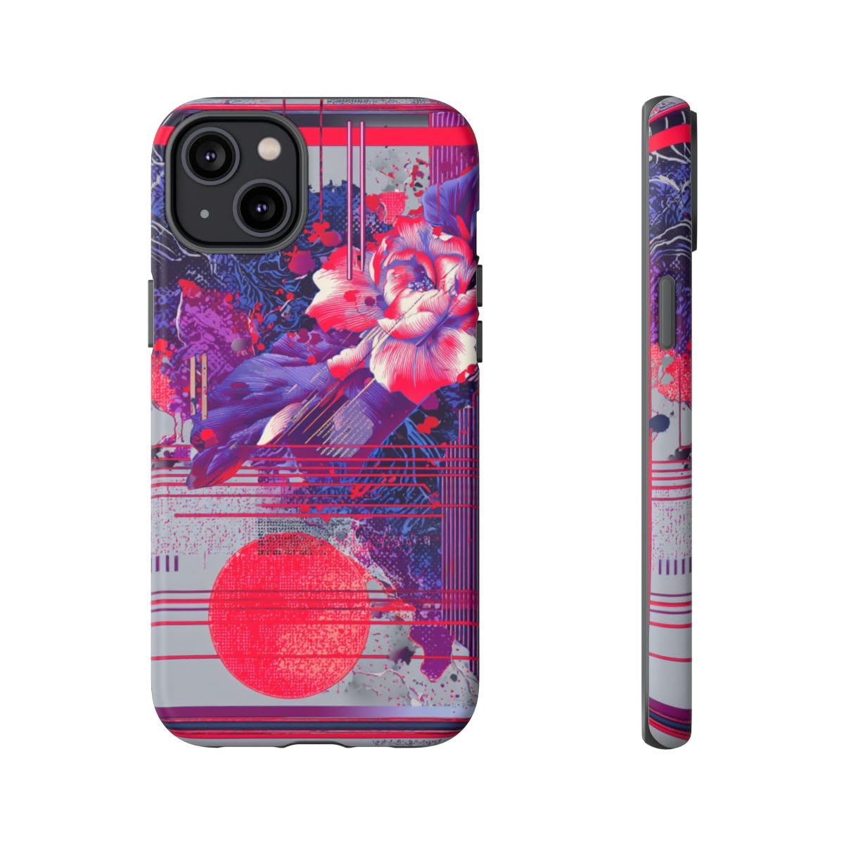 Coque iPhone 14 Plus Violet géométrie florale abstraite rigide - 5