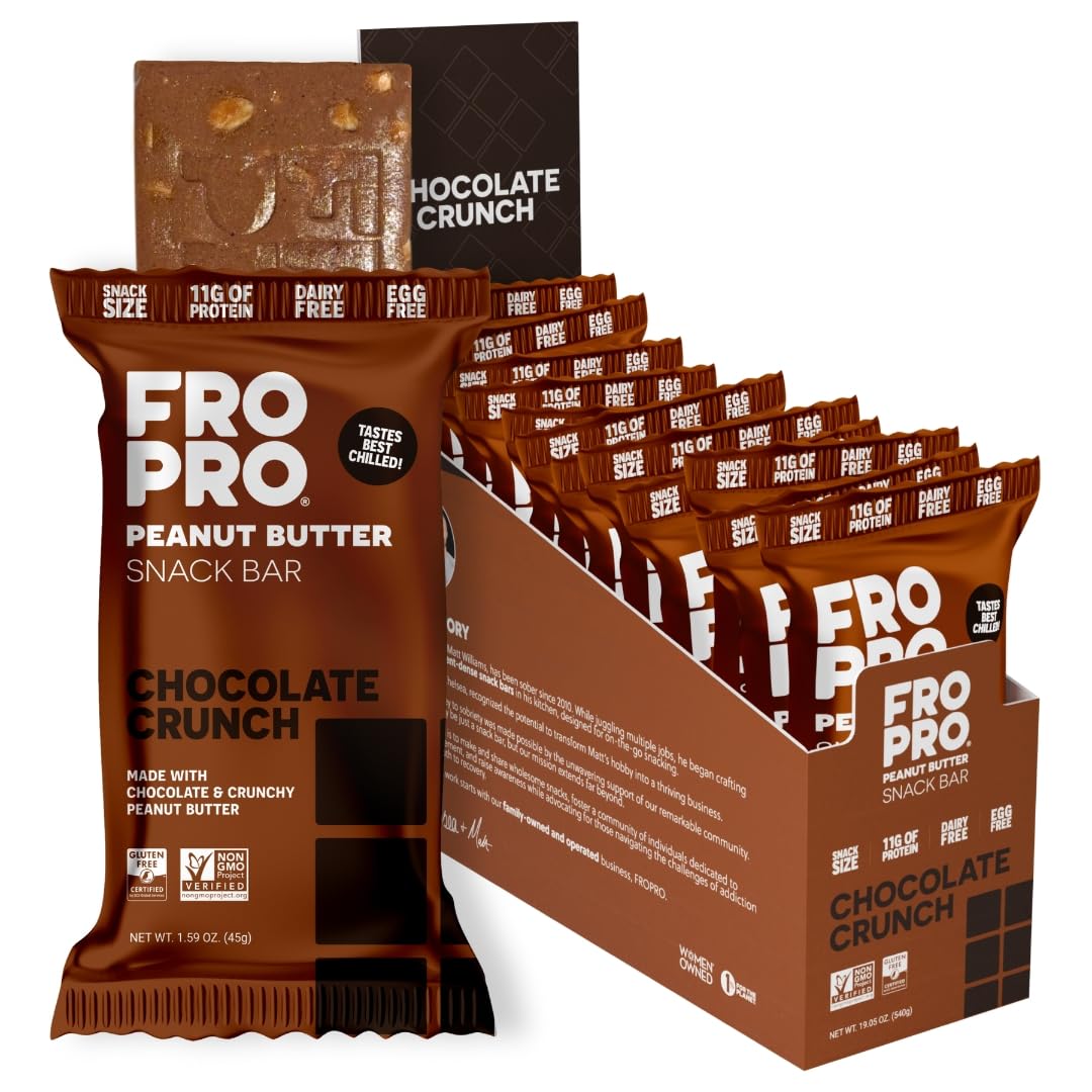 FROPRO Plant Protein Snack Bars - Plant Based Protein Bars, All-Natural, Gluten, Dairy, & Soy Free, High Protein Bars with Low Calories | Cacao, 12 Pack[Amazon-developed Certification] Compact by Design