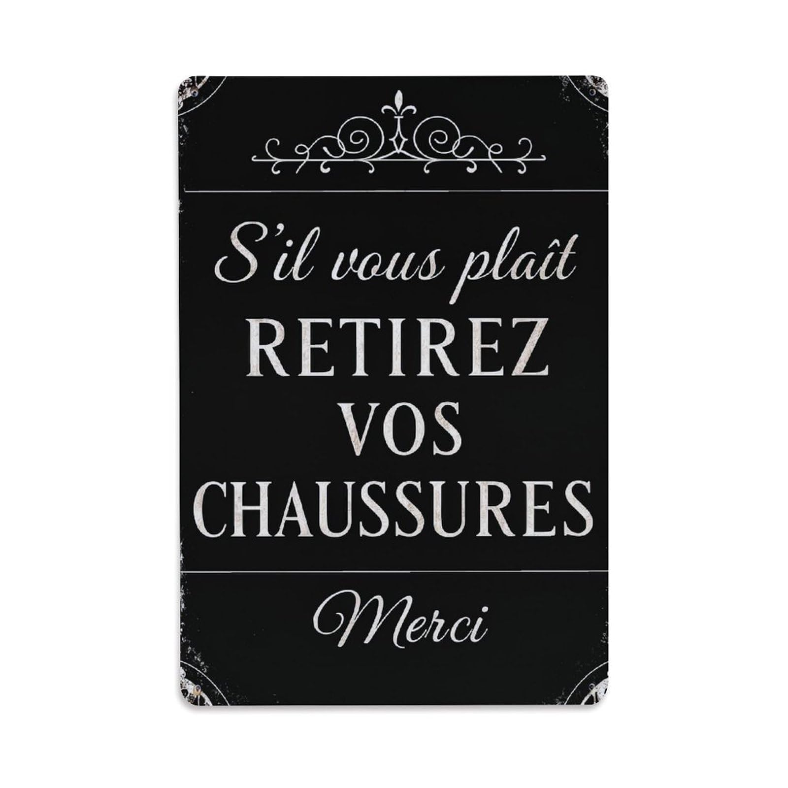 Jdfenggu Vintage Elegant French Script Design With Ornate Borders Retro Metal Tin Sign, Decor Art Poster For Bar, Home, Man Cave, Kitchen, Laundry Room Gift 8X12inch