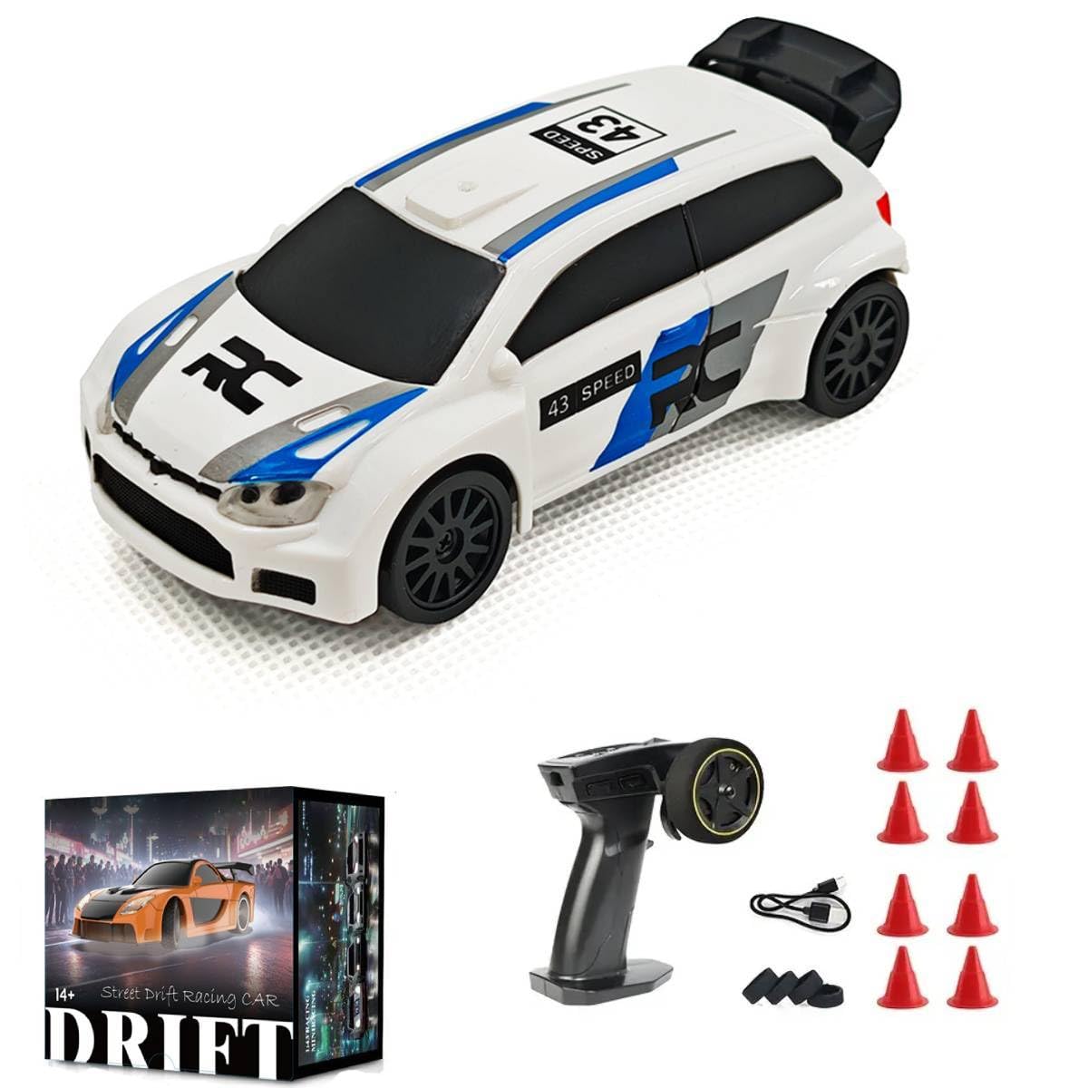 Aetheria 1/43 RC Drift Racing Car with Gyro, 4WD Fully Proportional Mini Electric Race Vehicle with LED Lights Remote Control High Speed Car for Adult Outdoor - Ready to Run (Gyro White Blue)