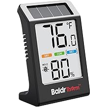 BaldrTherm 房间温度计 室内湿度计,太阳能 3。2'' 数字温度传感器监视器,带 5 舒适指示器,适用于婴儿、家庭、办公室、黑色、1 件装