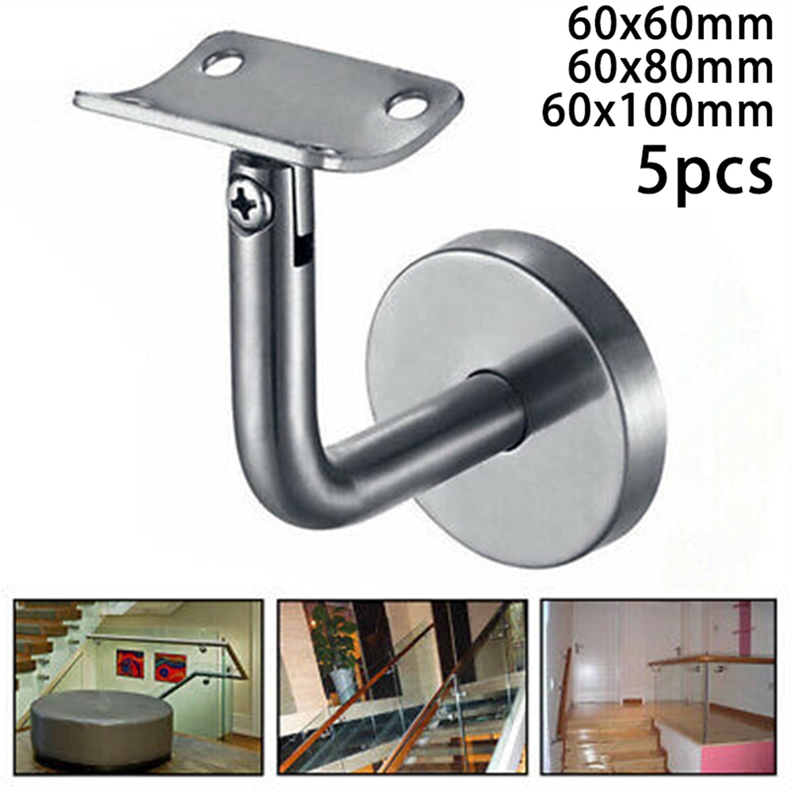 5 soportes de acero inoxidable para barandilla, soportes de pared de 60 x 60 mm, ideales para decoración del hogar y decoración del hogar