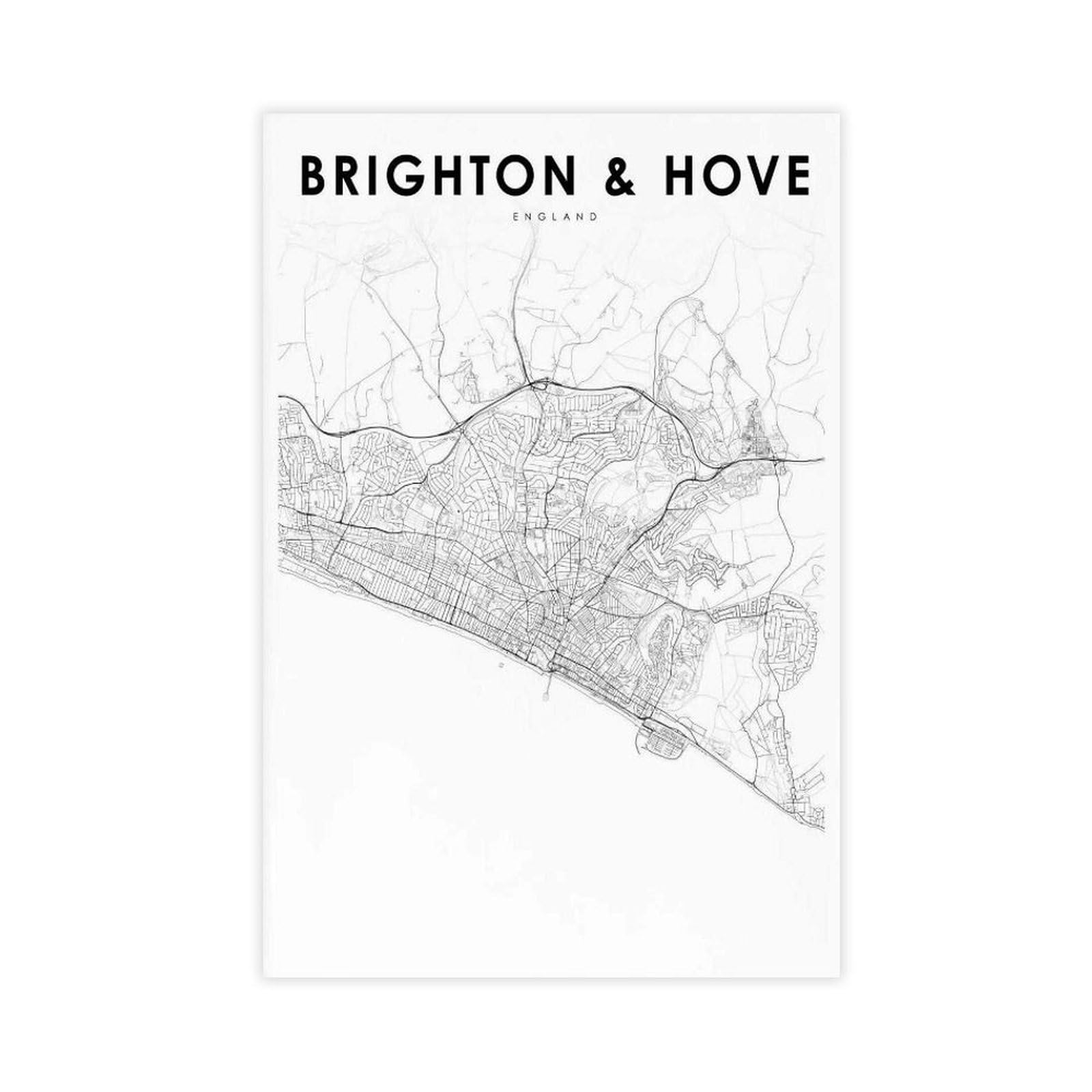 QOGDAF Brighton And Hove England Map United Kingdom UK Canvas Poster Bedroom Decor Landscape Office Room Decor Gift 08x12inch(20x30cm)