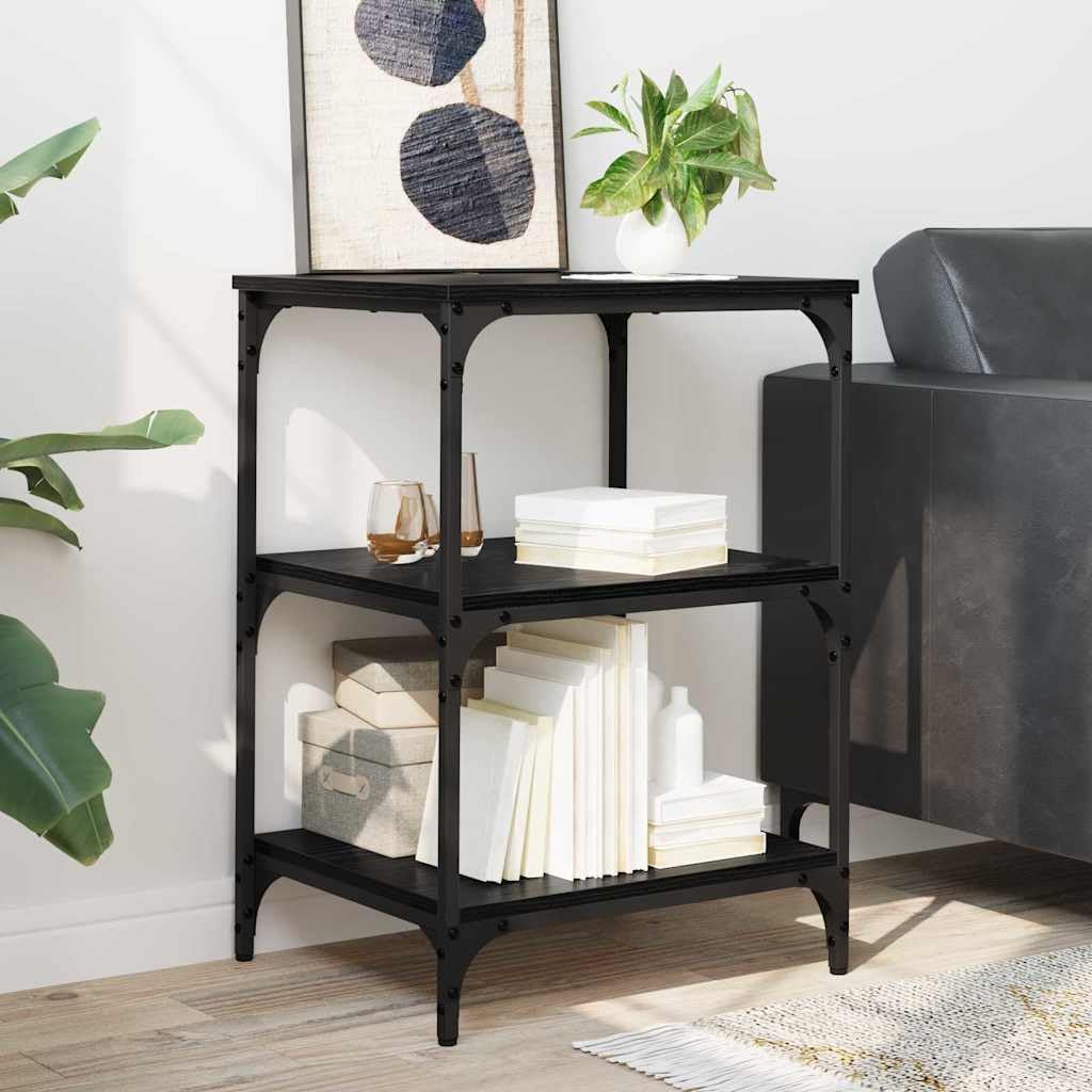 Druckerständer mit 3 Ablagen, Rollwagen für Drucker aus Holzwerkstoff, 50 x 41 x 75 cm, Schwarz Eichen-Optik für Home-Office