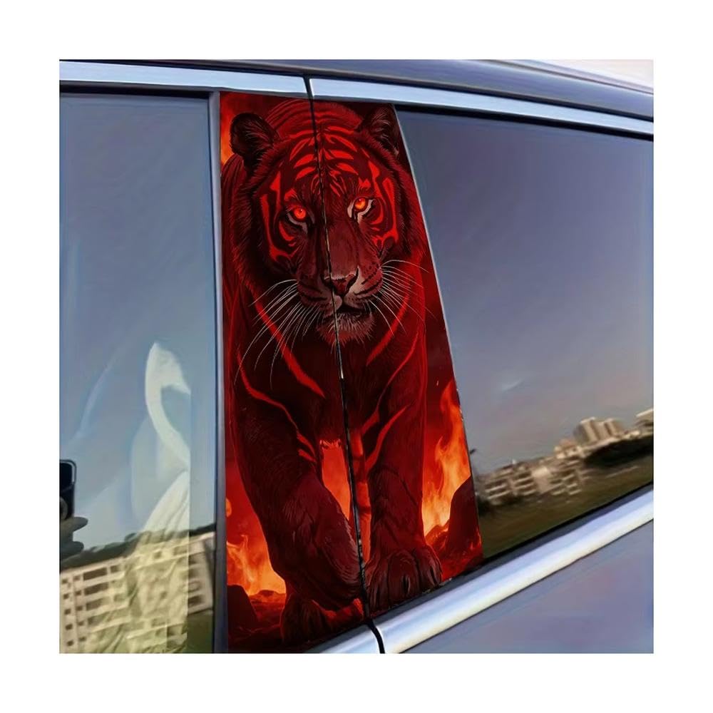 Dabhuoc One Color Car Parts 2Pcs Car B-Pillar Sticker Fire-Patterned Tiger Glossy Protective Polyethylene Film