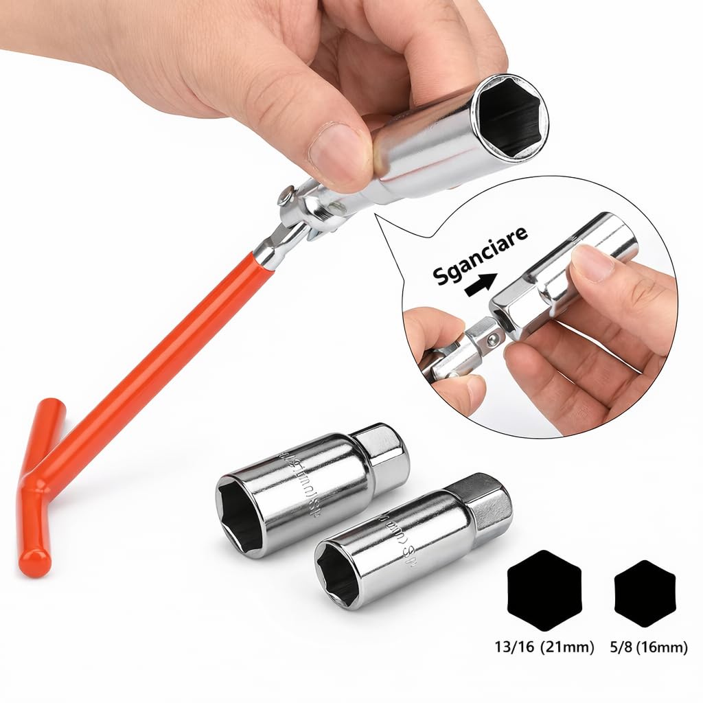 topolenashop Chiave Candela Universale 16 mm 21 mm con Snodo Professionale e Impugnatura a T – Set 3 Pezzi in Acciaio Cromato per Auto Moto Scooter – Chiave Candela Snodata | 201612