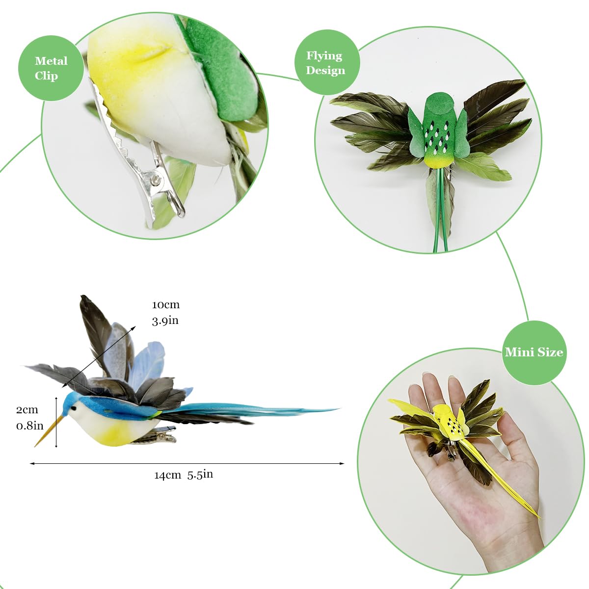 LWINGFLYER 12PCS Artificial Bird Decoration Hummingbird Foam Feathers with Clips Suitable for Handicrafts Christmas Garden Tree Wedding Decoration - Image 2