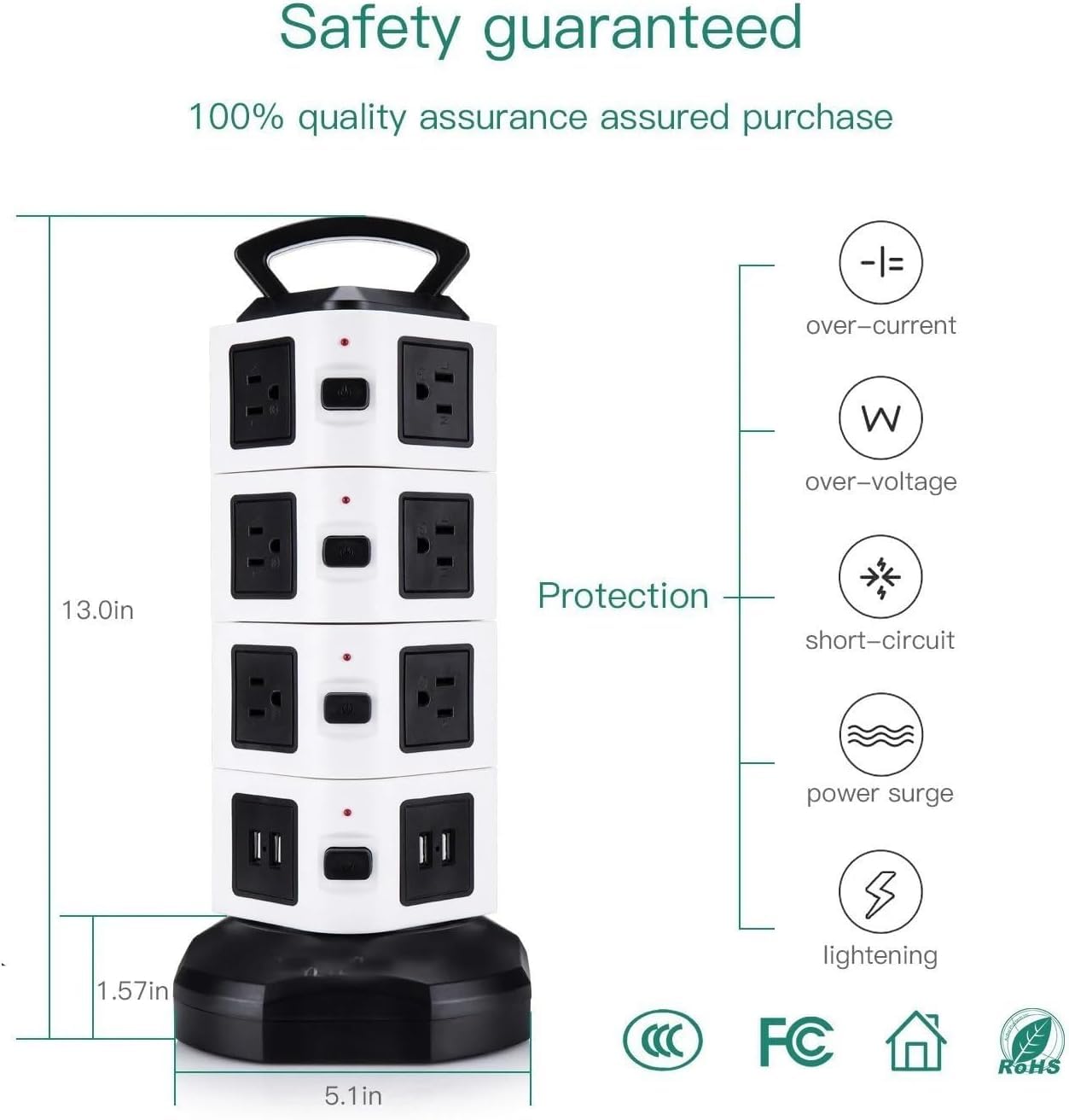 Multipresa Verticale con Protezione da Sovratensione, 6/10/14 Prese, 4 Porte USB E Cavo da 2 Metri - Ideale per Pc, Laptop E Dispositivi Mobili - Design Compatto E Versatile