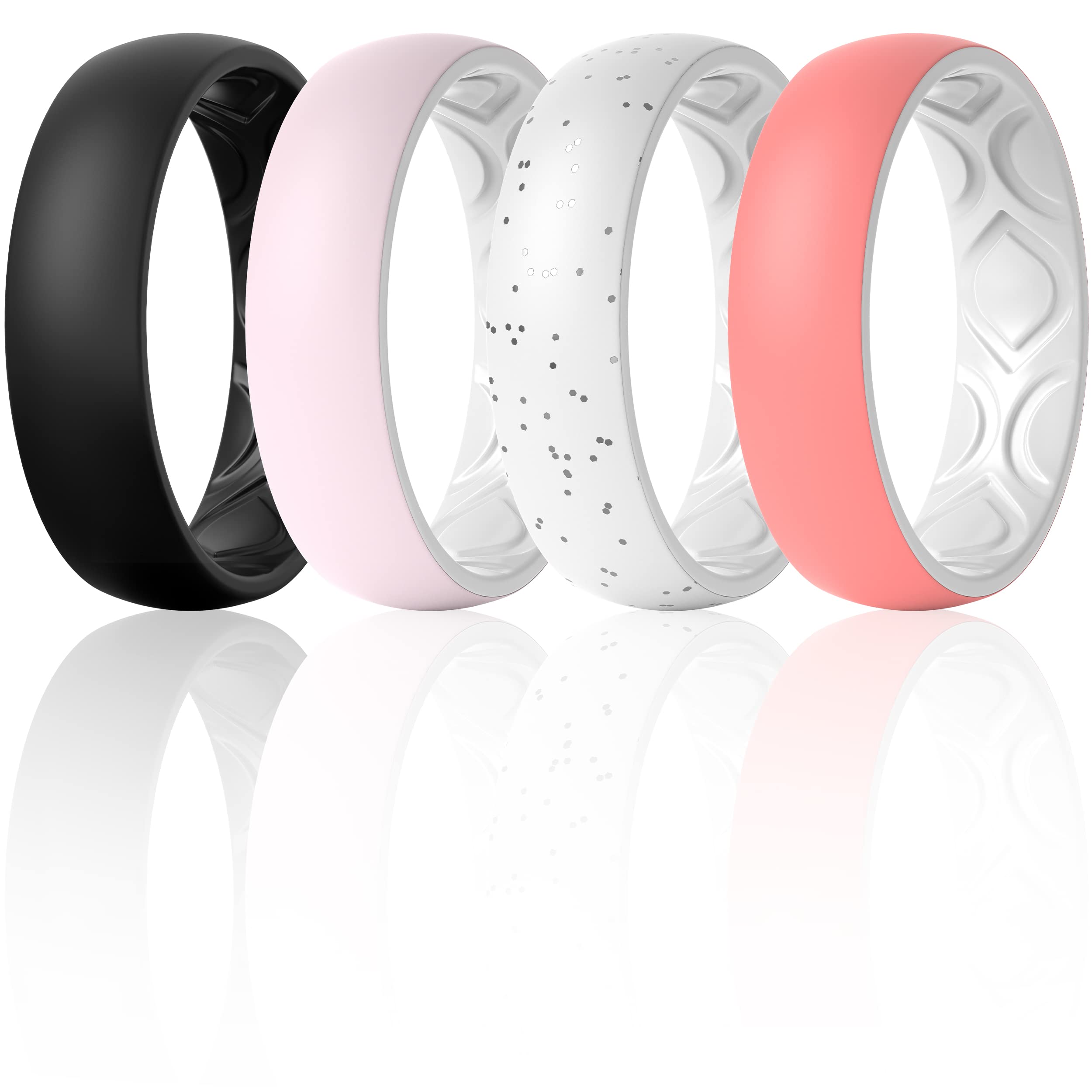 ThunderFit Wedding Bands for Women, Breathable 2 Layer - 5.5mm Wide - 1.5mm Thick (Black, White-Silver Glitter, Light Pink-White, Light Red-White - Size 9.5-10 (19.8mm))