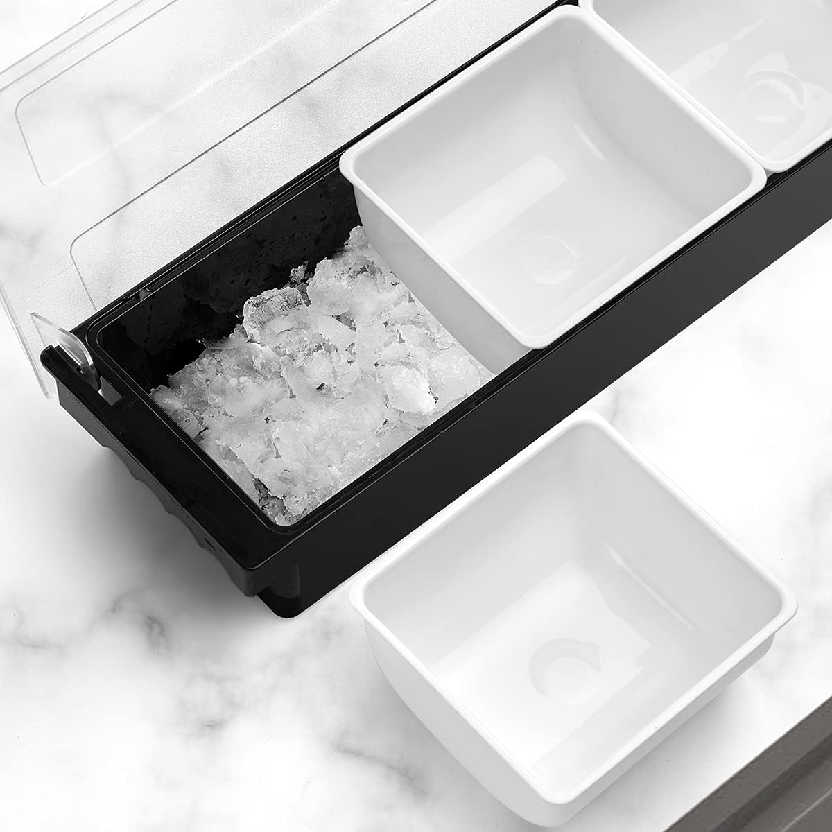 Ice Chilled Serving Tray Condiment Pots 3 Compartment Condiment Server Caddy (3 Compartments) - Image 4