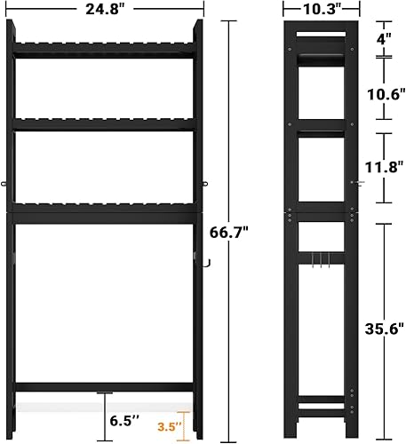 Miniatura 3 de Homykic Estante de almacenamiento sobre el inodoro, estante organizador de bambú de 3 niveles, estante estable independiente anti inclinación con 3