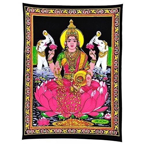 Image of Cotton Tapestry 40 x 30 inch Indian Deity for spritual & Decoration Purpose (Laxmi)