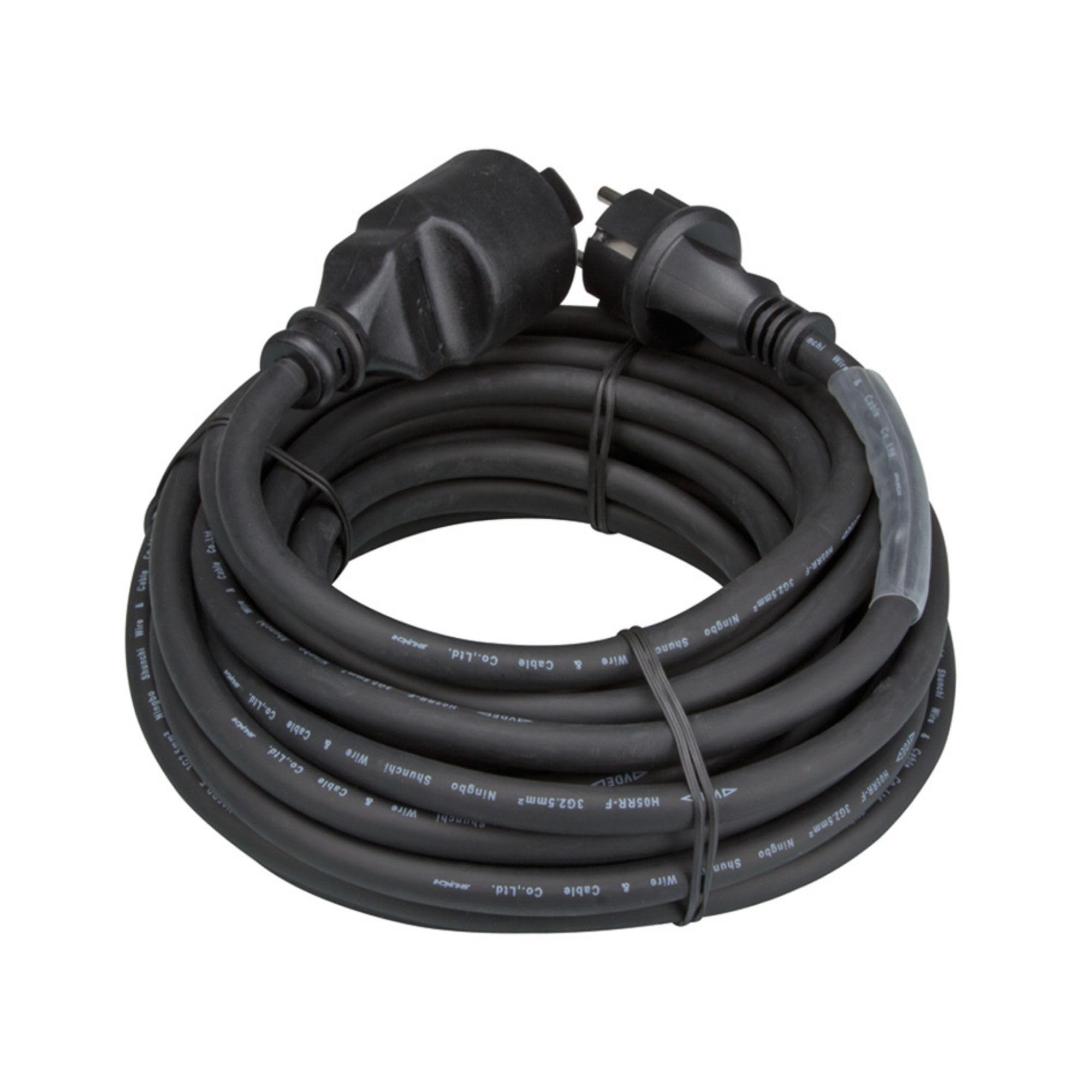 HQ-Power Rallonge, avec gaine rétractile, H05RR-F 3G2.5, 15 m, 16 A/230 V, 3680 W, type E/F, IP44, caoutchouc, noir