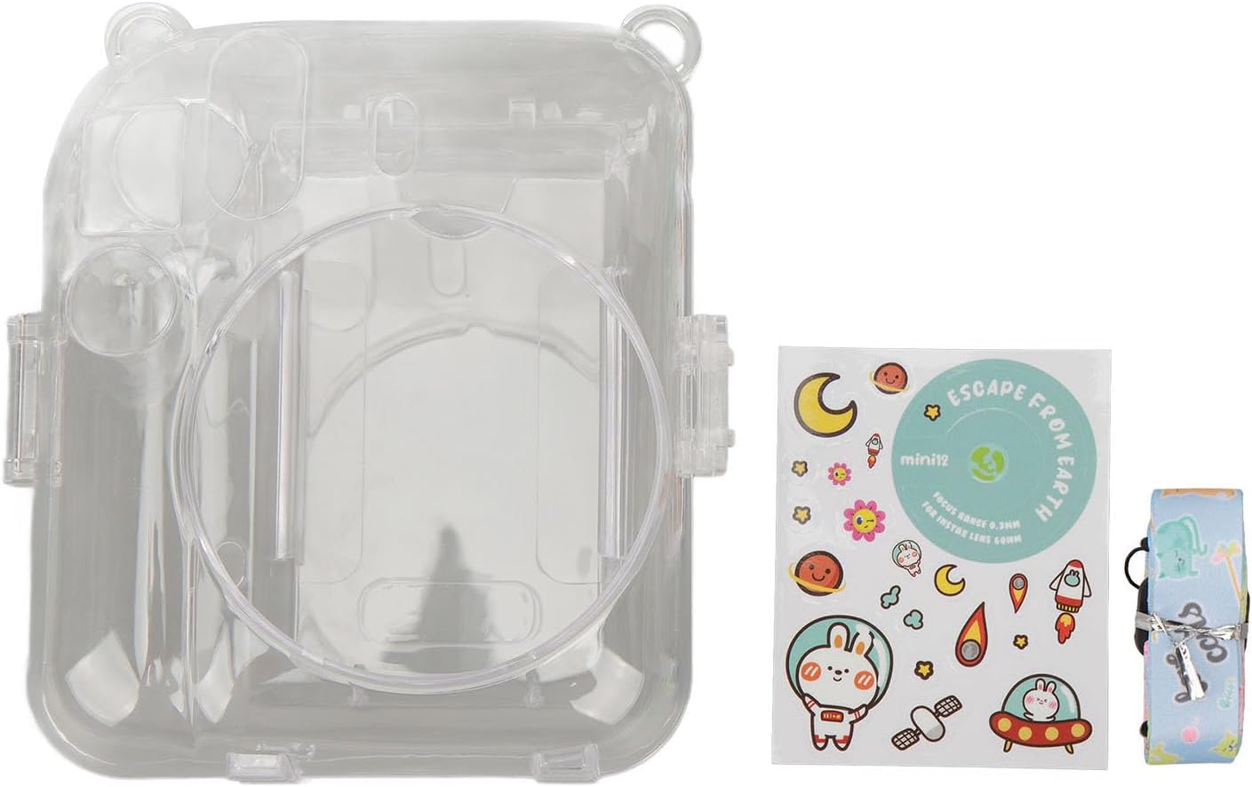 Instant Camera Case Kit with Shoulder Strap & Stickers for Mini 12 - Clear Protective Case for Instant Film Camera (Blue)
