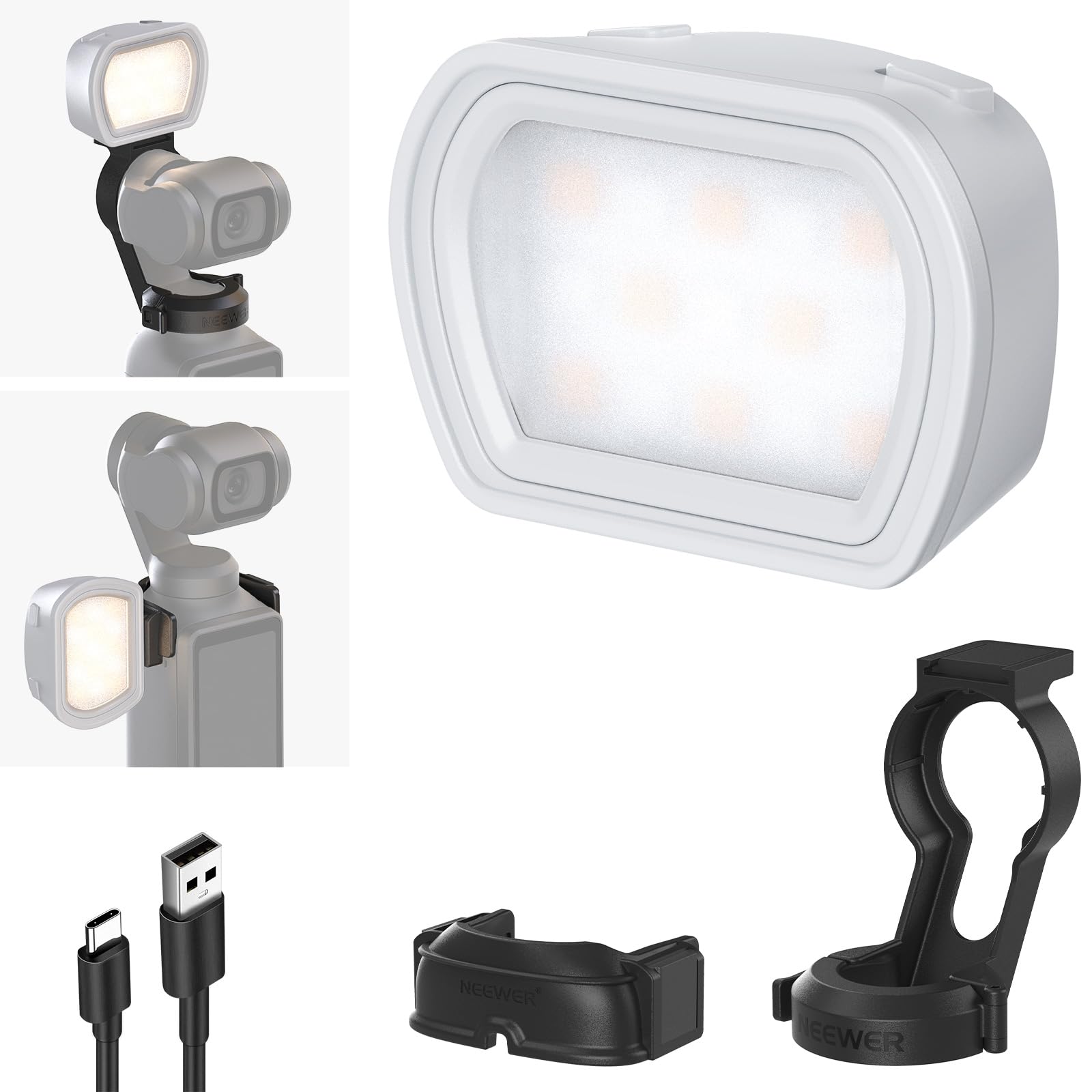 NEEWER Basic Magnetic Auxiliary Light Compatible with DJI OSMO Pocket 3 Gimbal Camera Creator Combo, Rechargeable Mini LED Fill Light Attachment for Selfie Vlog Video Recording, USB C Charging, M21