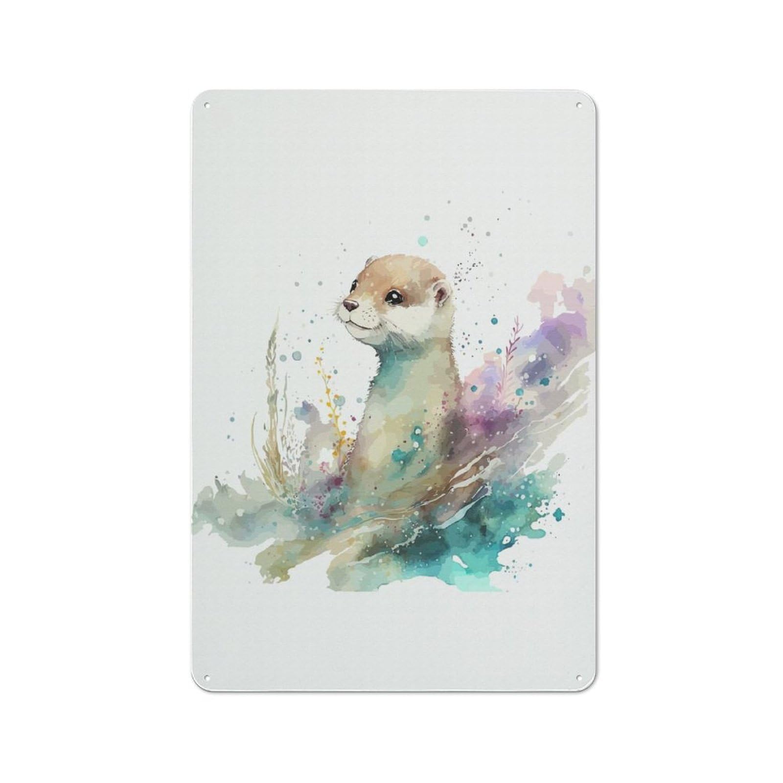 Junmoney Badger In Watercolor Style Cafe Style Metal Wall Decor 30X20cm, Vintage Metal Sign For Takeaway, Bar, Kitchen Or Counter Area