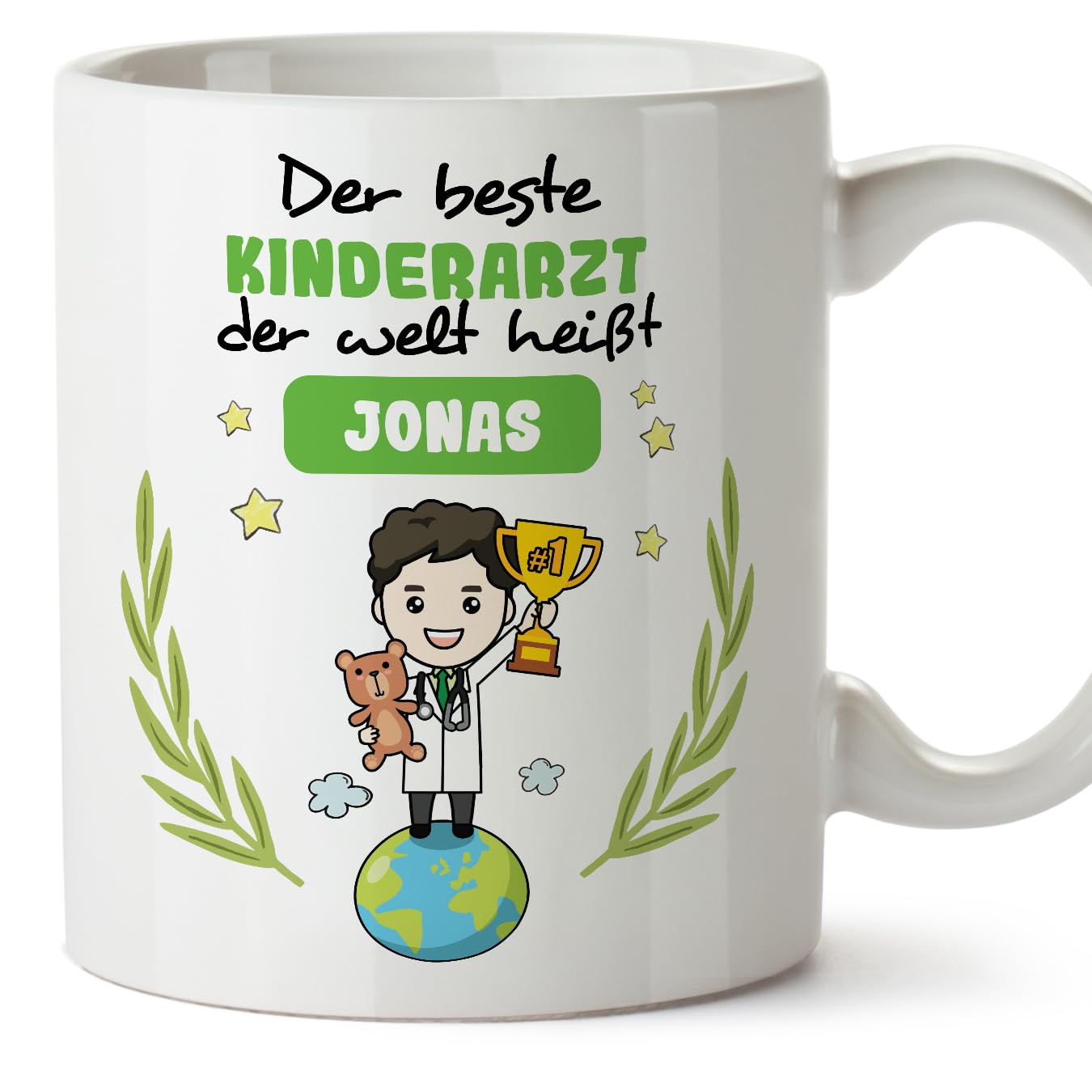 MUGFFINS Personalised Mug for Pediatrician Man - in German - der Beste der Welt - Funny Custom Gift for Colleagues - Ceramic 11oz Mug