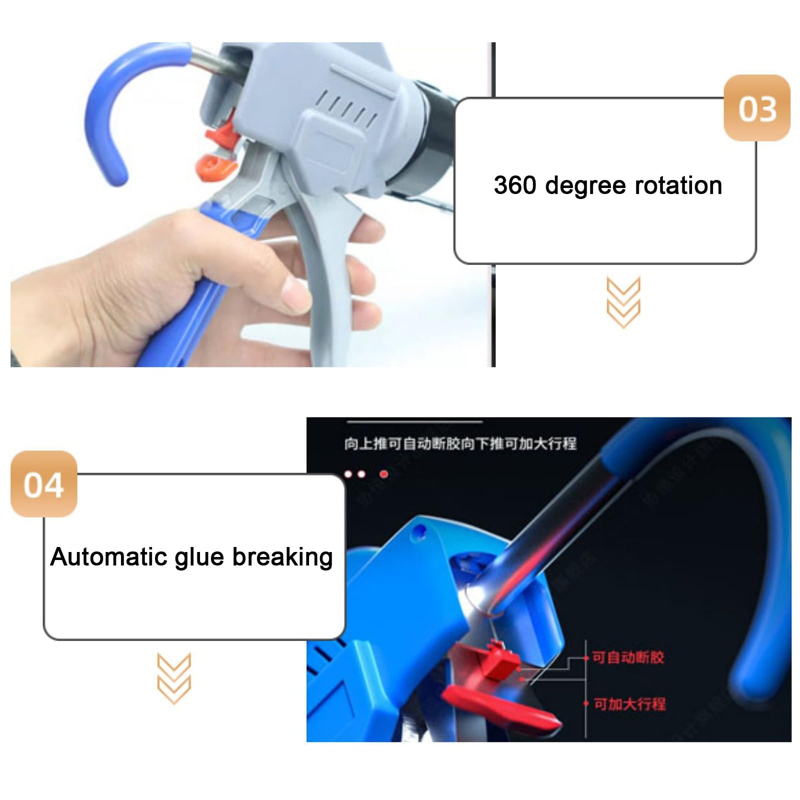 pistola de sellado, pistola de sellado pesada, Pistola de calafateo giratoria de alta resistencia for aplicar masillas, selladores y adhesivos en cartuchos. Aplicador profesional adecuado for producto