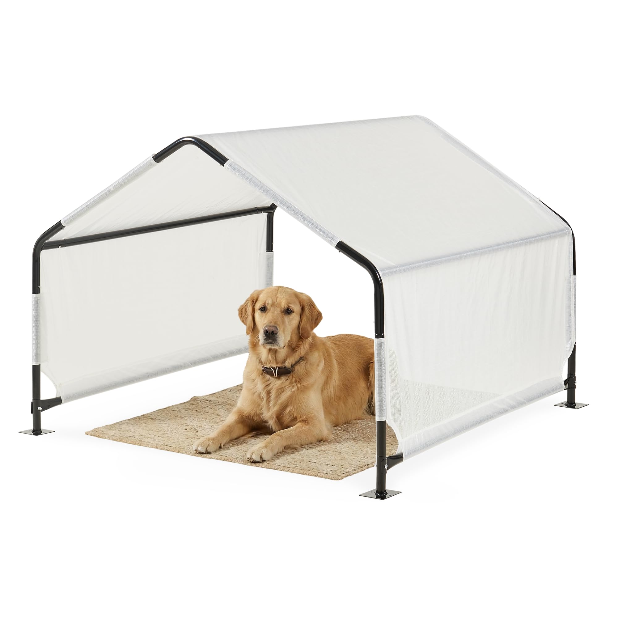 [en.casa] Tienda de Campaña para Perros Valevali para Jardín Caseta para Mascotas con Techo y Paredes Laterales Estructura de Acero Lona Impermeable 122 x 122 x 90 cm - Negro/Blanco