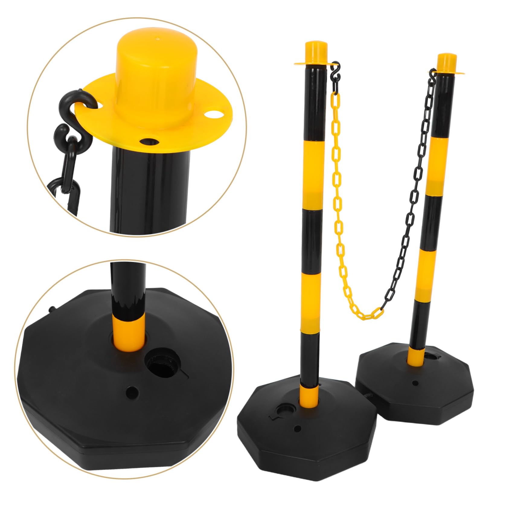 Cabilock Poste de Seguridad Vial Rellenable con Base Desmontable y Portátil para Control de Accesos Estacionamientos y Gestión de Instalaciones Postes Negros y Amarillos Cadenas Ganchos de