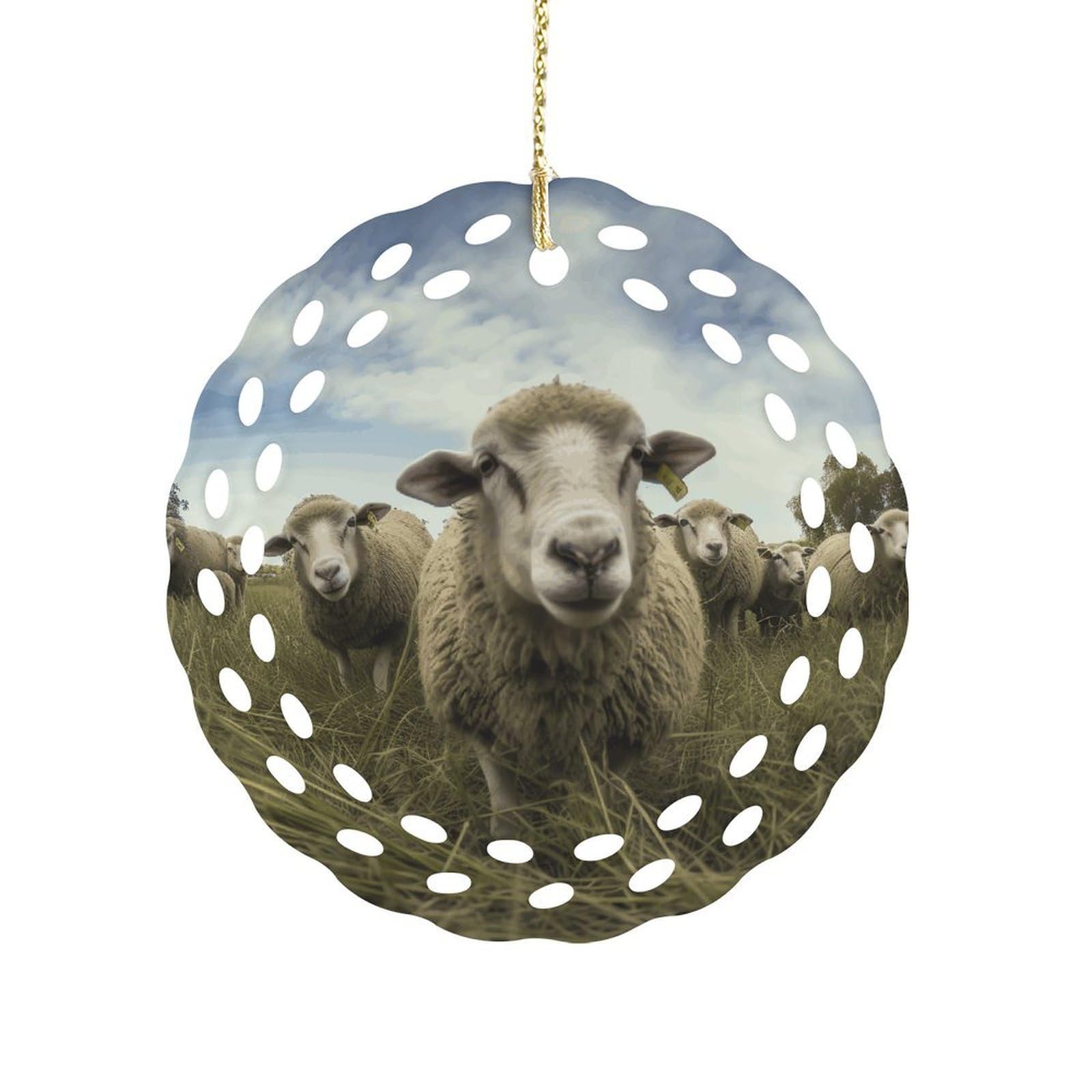 Fodpand Women's Style Flock Of Sheep Ceramic Ornament For Home Decor 3.2" Round Tree Decoration Christmas Ornaments For Men Double-Sided Design