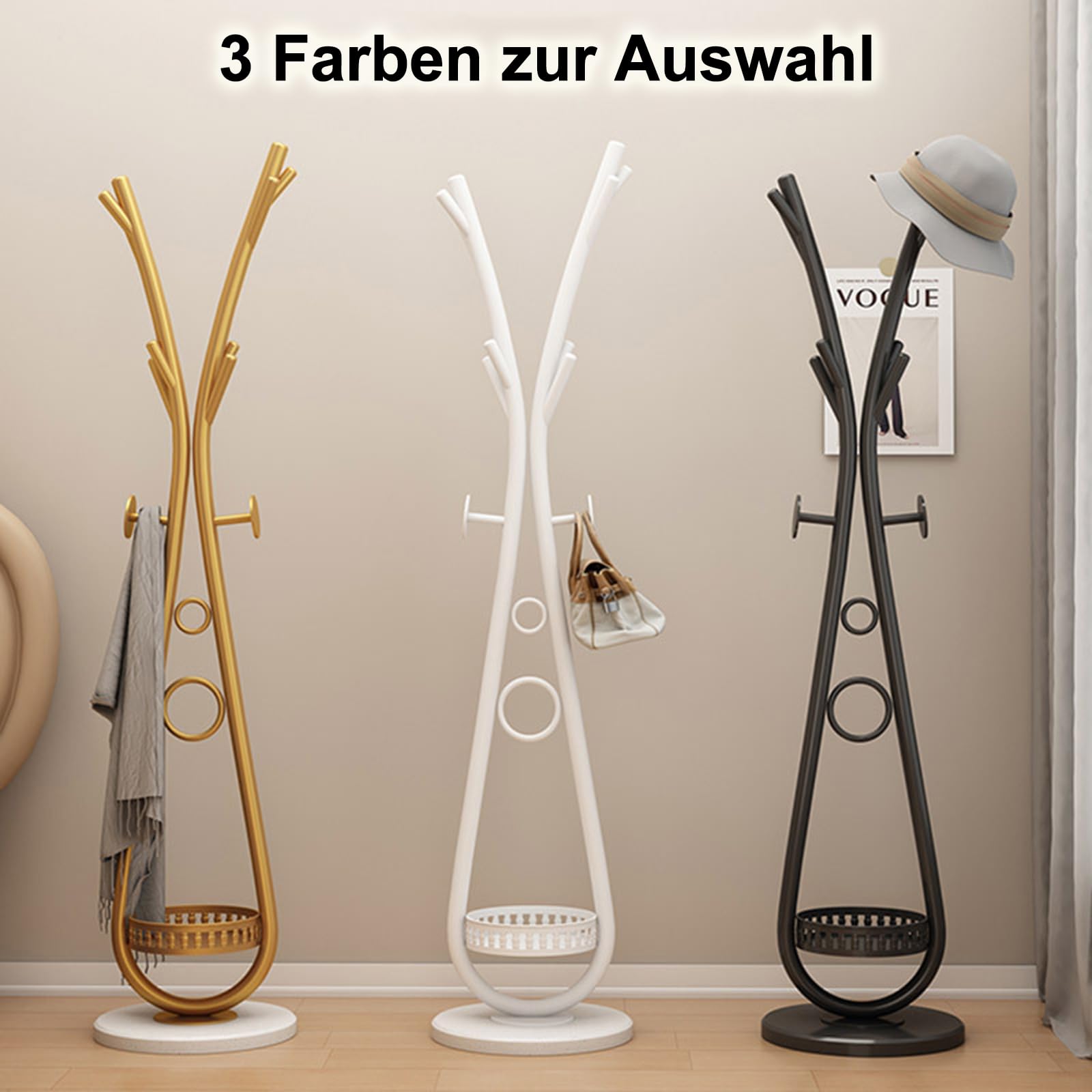 Baumförmiger Garderobenständer mit 1 Ablagen, Geweihförmiger Kleiderständer, Kohlenstoffstahl, 12 Haken, Jackenständer, Hanger Stand, Lackiert, Garderobenständer Stabil (Schwarz)