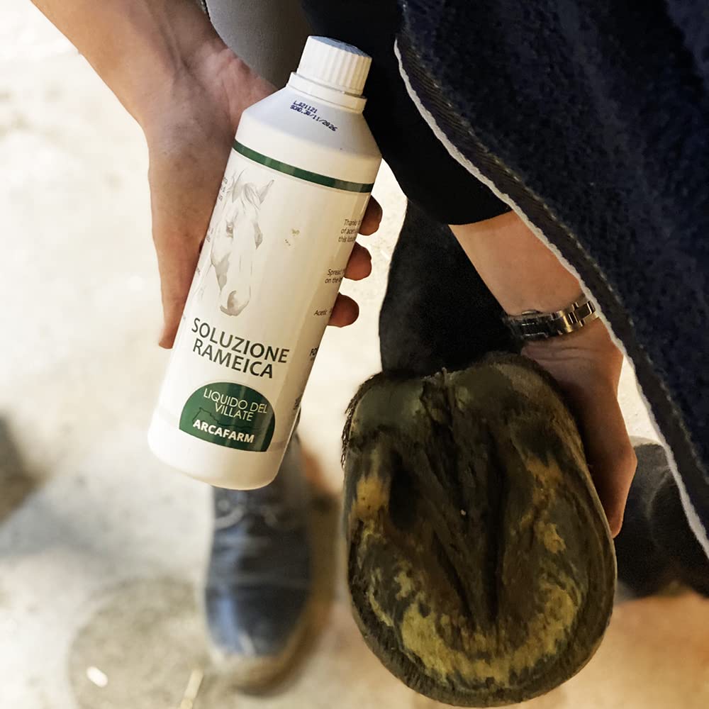 Liquido del Villate – Soluzione Rameica da 500 ml, detergente protettivo igienizzante per zoccoli cavalli, previene e cura lo zoccolo imputridito, riduce gli odori del fettone Made in Italy