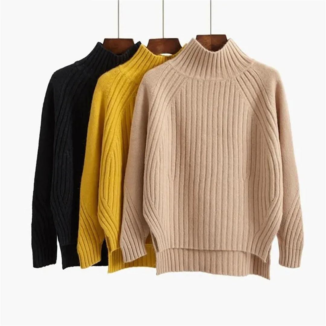 Maglione da donna a collo alto Pullover da donna a maniche lunghe, Giallo, S