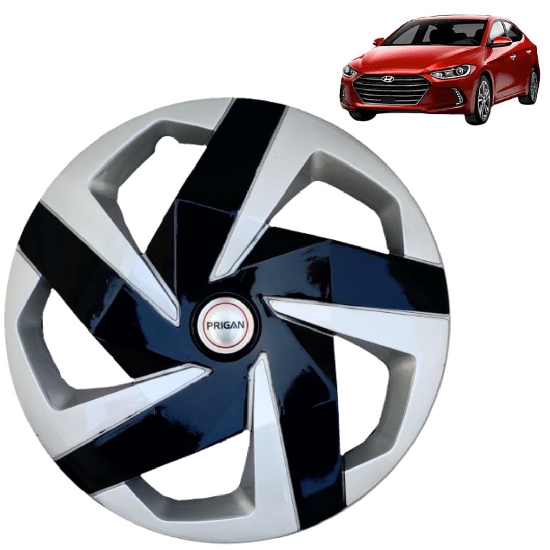 Prigan Wheel Cover for Elentra Silver Black Wheel Cover 16" for Elentra (Set of 4 Pcs) (Press Fitting) Model Name- Magnite DC 16