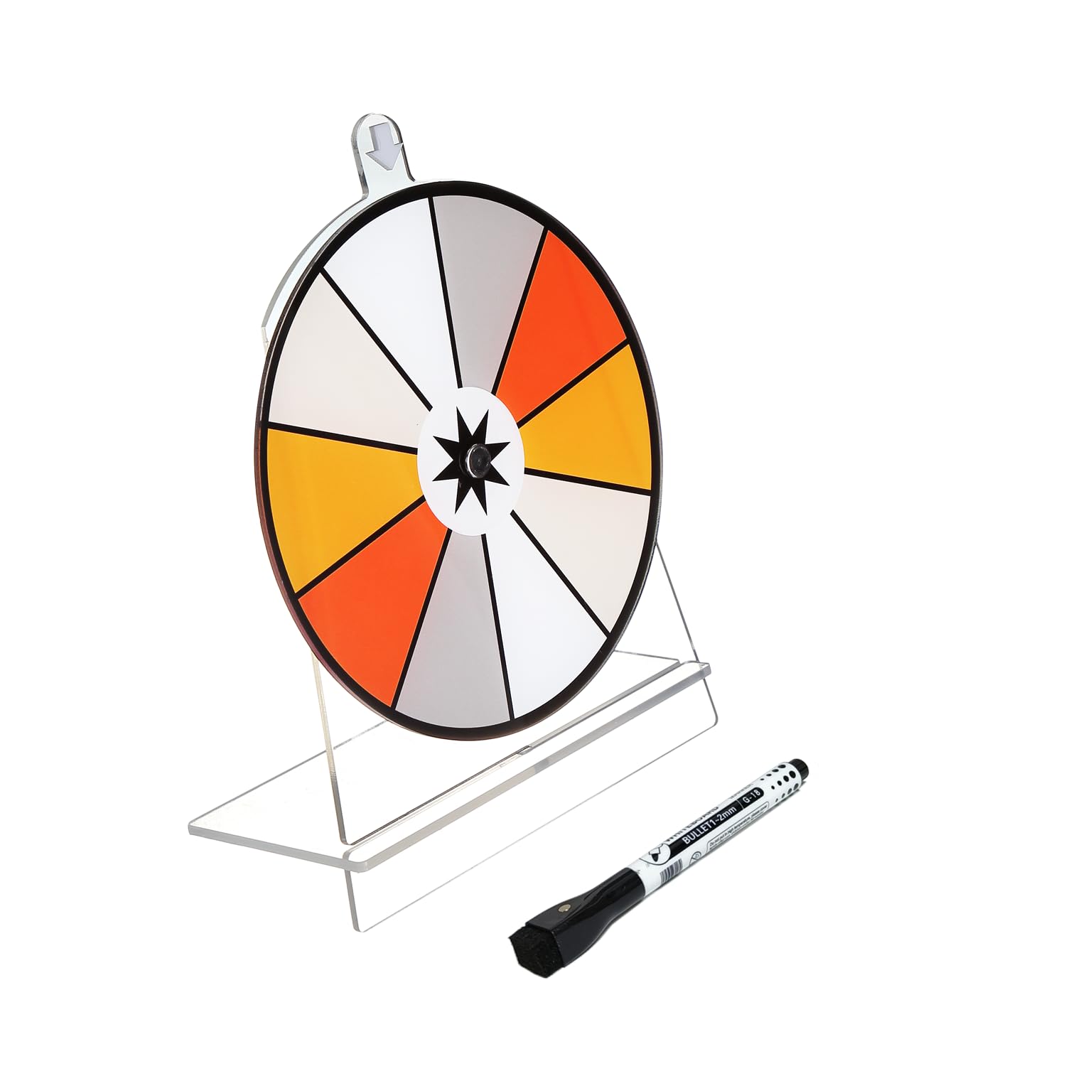 iobiotio Small Prize Wheel with Pen, 6 inch Spinning Wheel for Prizes with Stand, 10 Slots Color Small Tabletop Roulette Spinner, Easy Assembly and