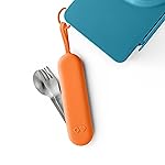 Omie OmieBox Travel Utensil Set | Fork and Spoon with Case for Easy Travel | Stainless Steel Fork and Spoon (Orange)