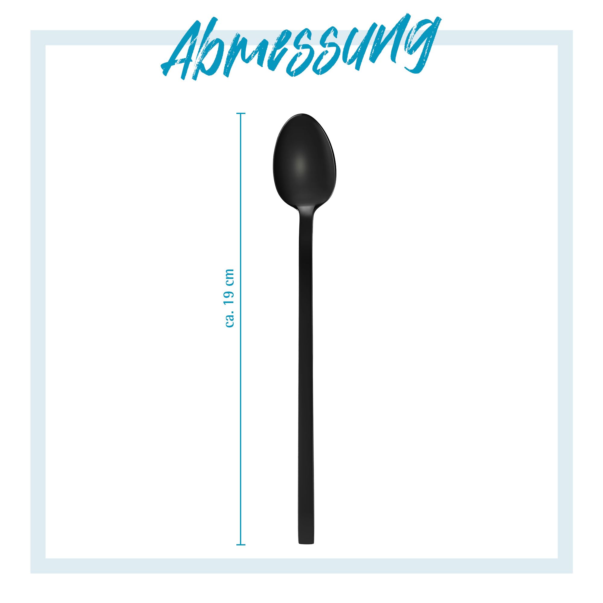 GRÄWE Latte Macchiato Löffel Set, Schwarz, 6-teilig, 19 cm, Lange Löffel, Cocktaillöffel, Dessertlöffel, Eislöffel, Löffel für Eiskaffee, Edelstahl, spülmaschinengeeignet, Serie Lissabon
