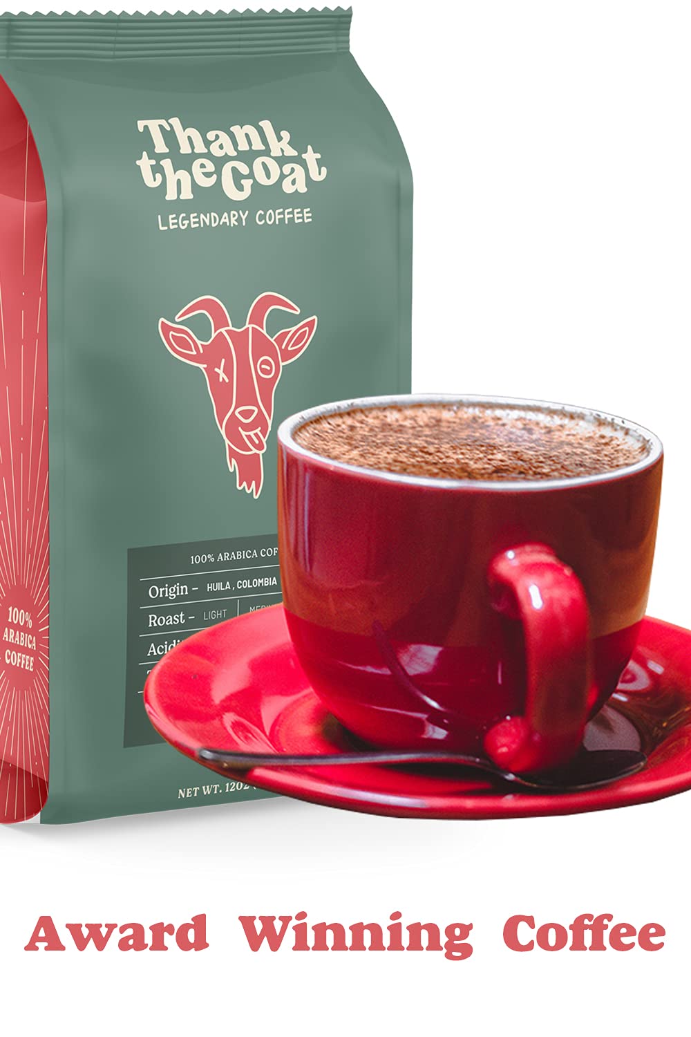 Thank the Goat Award Winning Coffee - Premium Arabica Ground Coffee - Dark Roast - Single Origin from Huila Colombia 12oz : Grocery & Gourmet Food