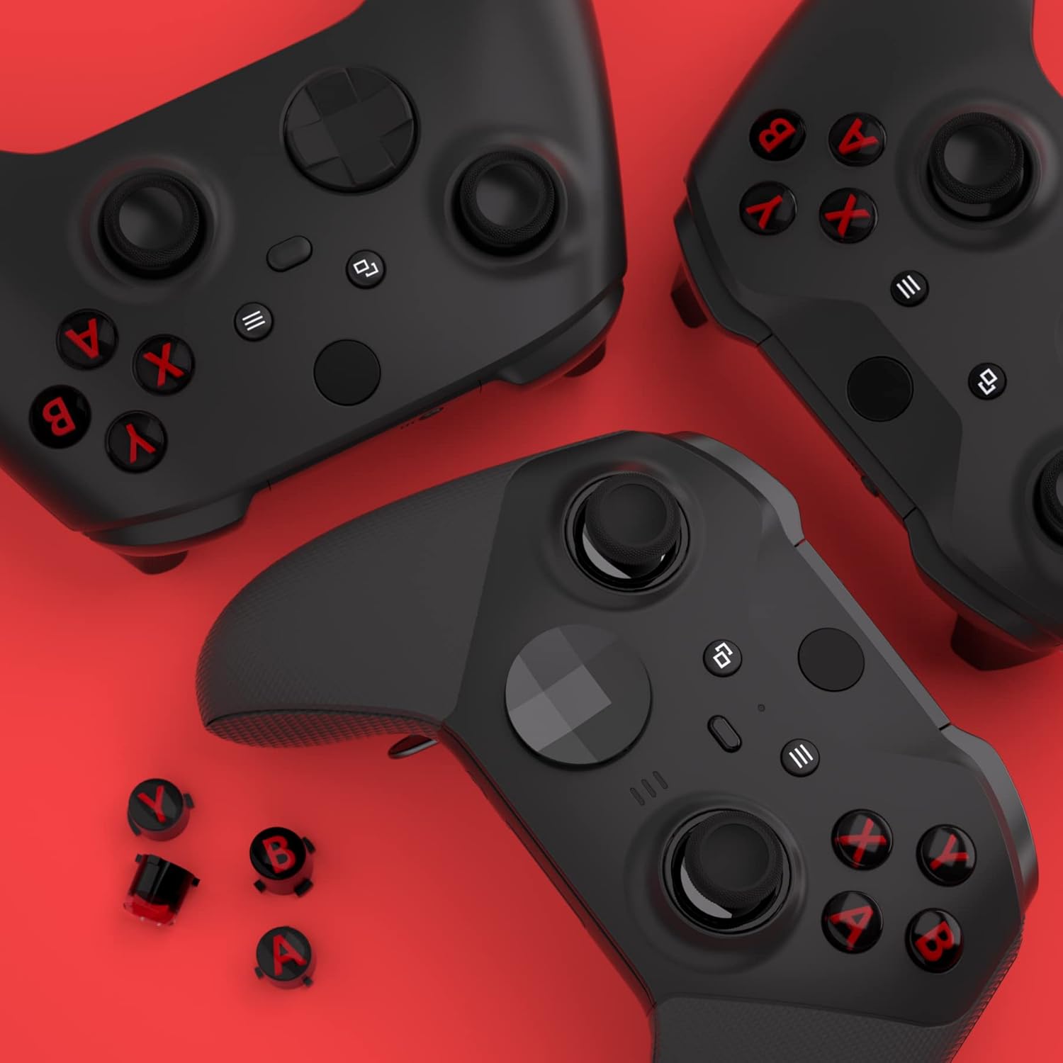eXtremeRate ABXY Buttons for Xbox Series X & S Controller, Three-Tone Black & Clear with Carmine Red Classic Symbols Replacement Action Buttons for Xbox One S/X, Elite Series 2 & 1 Wireless Controller - Image 7